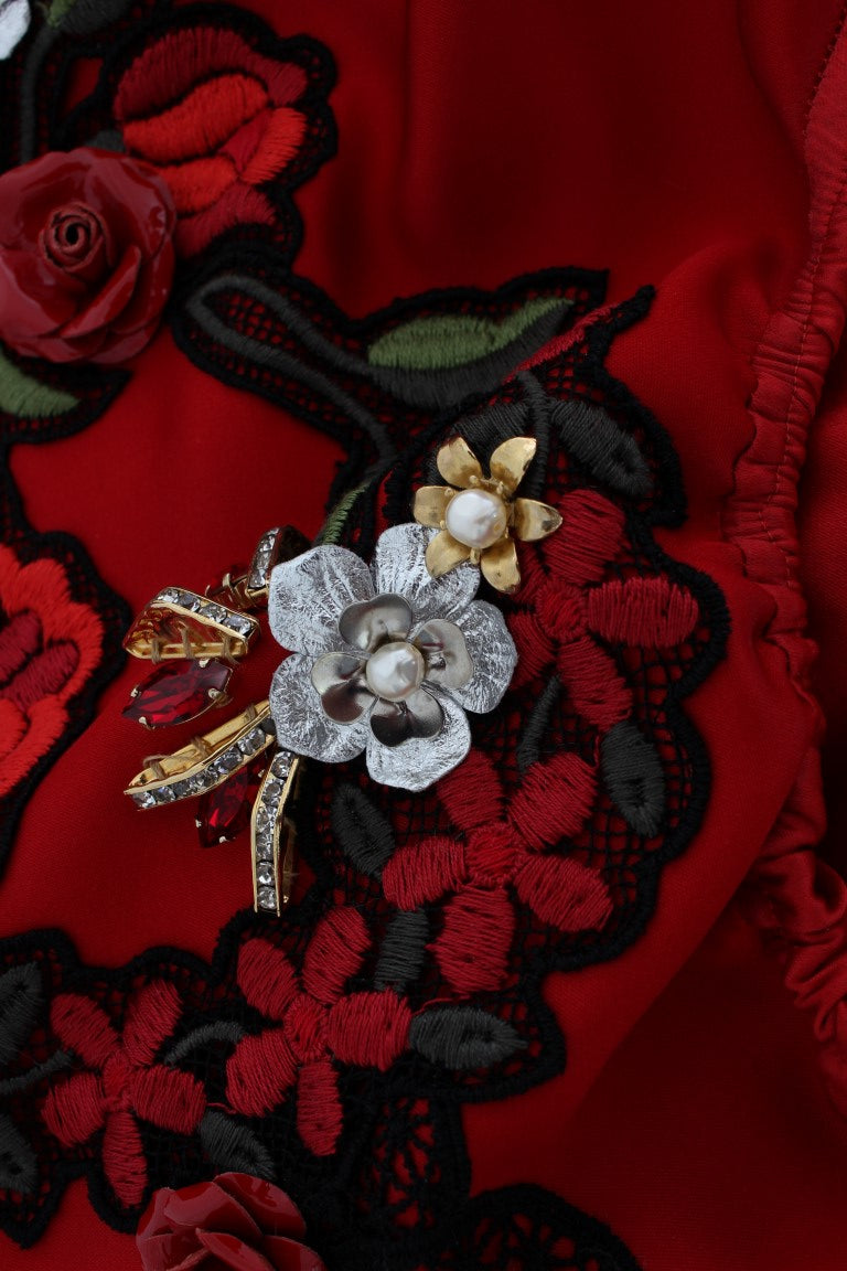 Dolce & Gabbana Red Silk Crystal Roses Shorts - PreLoved & Luxe