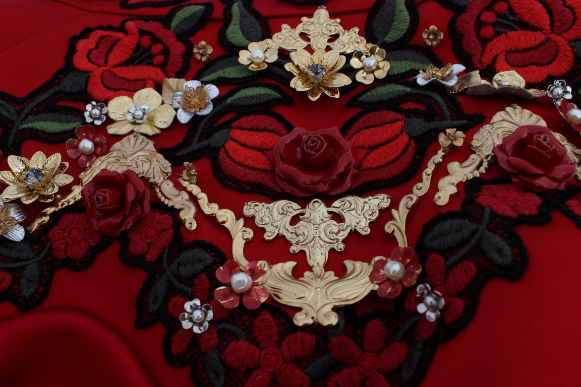 Dolce & Gabbana Red Silk Crystal Roses Shorts - PreLoved & Luxe