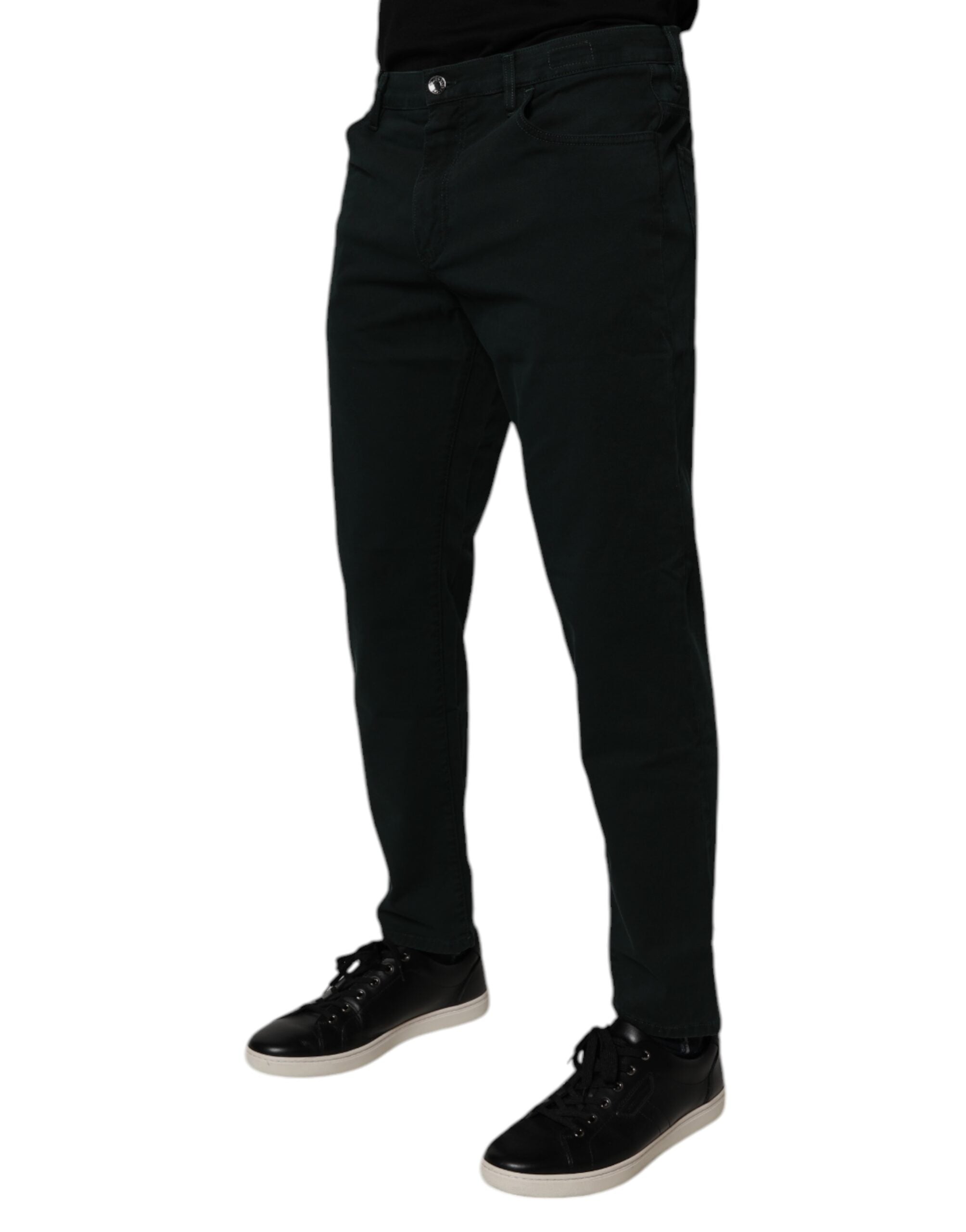 New Dolce & Gabbana Dark Green Cotton Loose Men Denim Jeans