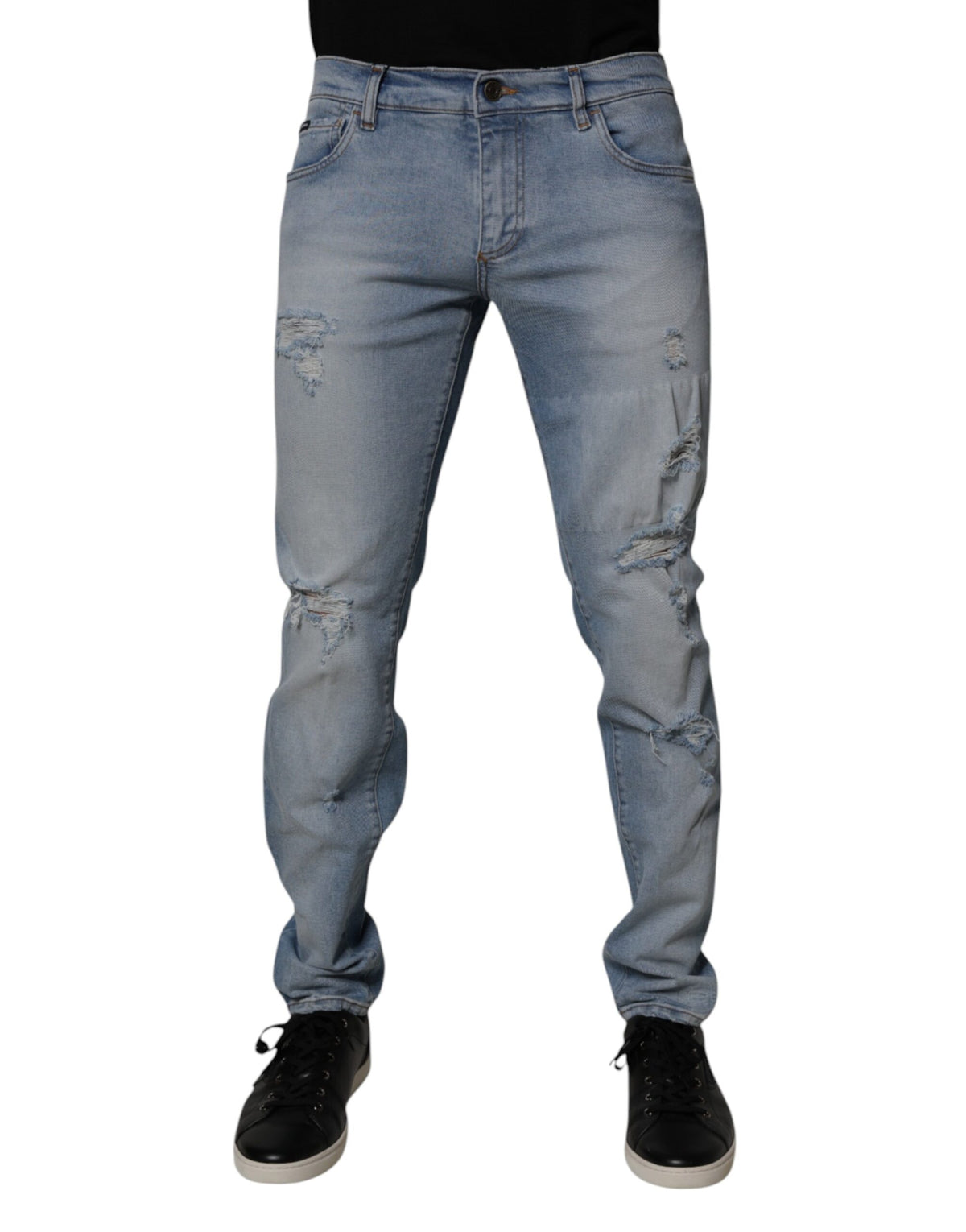 New Dolce & Gabbana Blue Tattered Cotton Skinny Men Denim Jeans