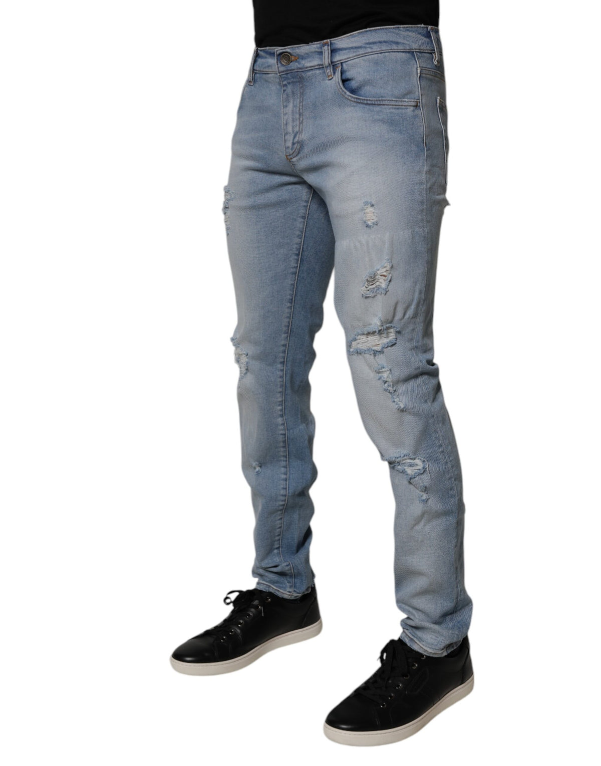 New Dolce & Gabbana Blue Tattered Cotton Skinny Men Denim Jeans