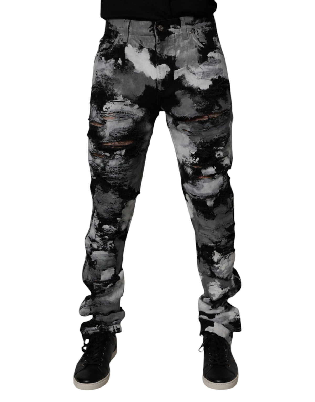 New Dolce & Gabbana Multicolor Camouflage Tattered Skinny Denim Jeans