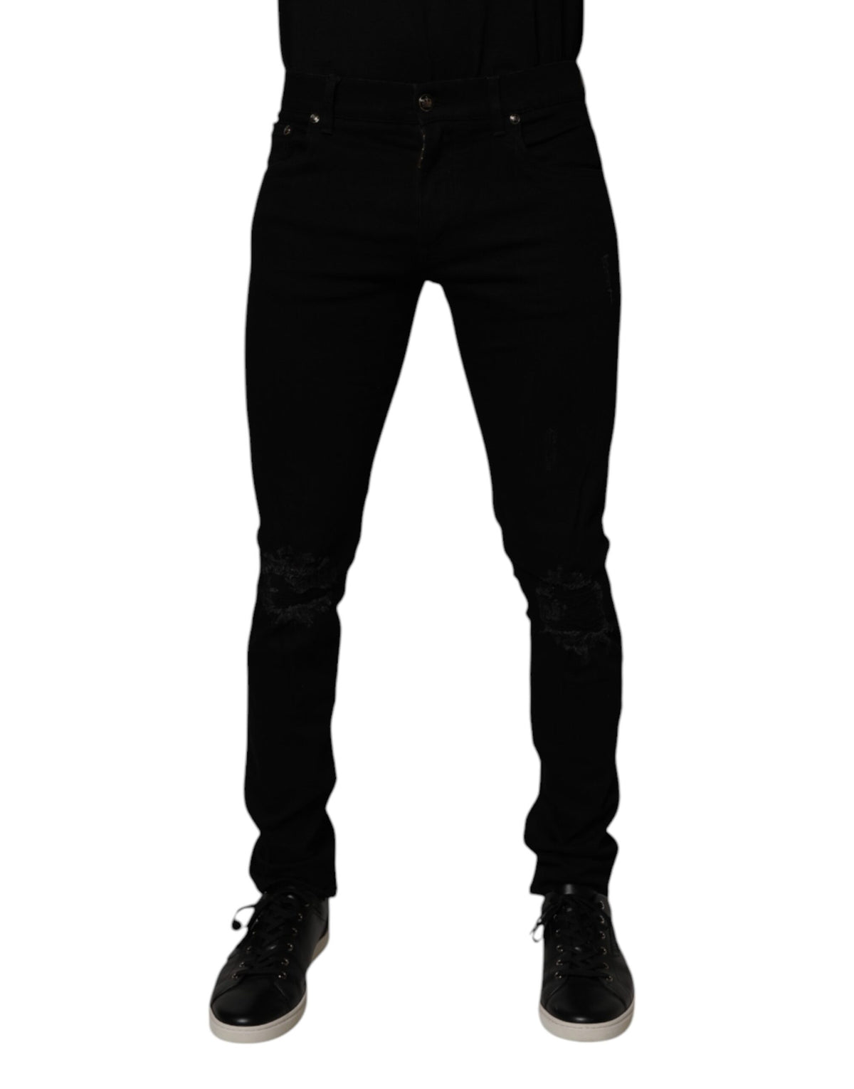 New Dolce & Gabbana Black Cotton Stretch Skinny Men Denim Jeans