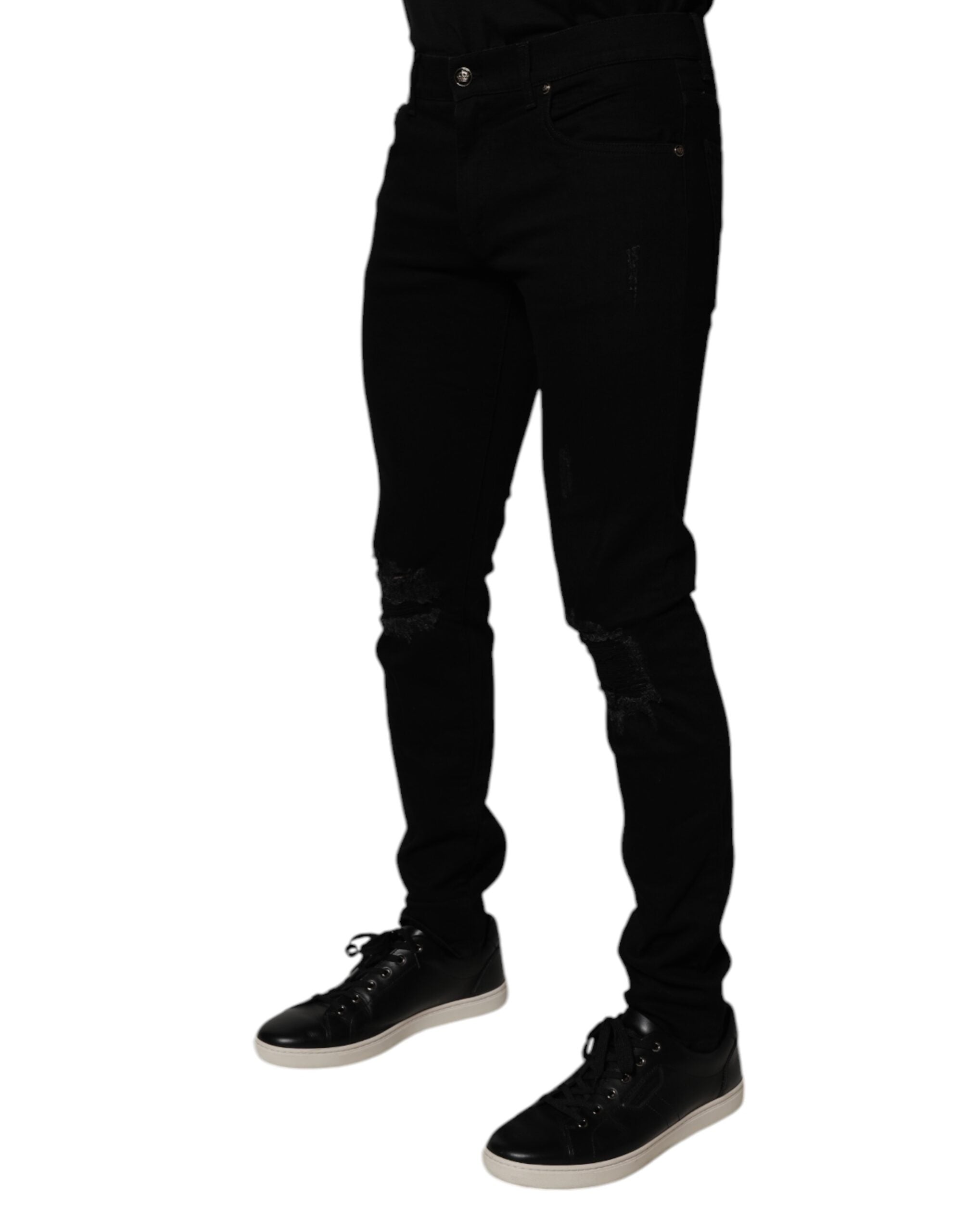 New Dolce & Gabbana Black Cotton Stretch Skinny Men Denim Jeans