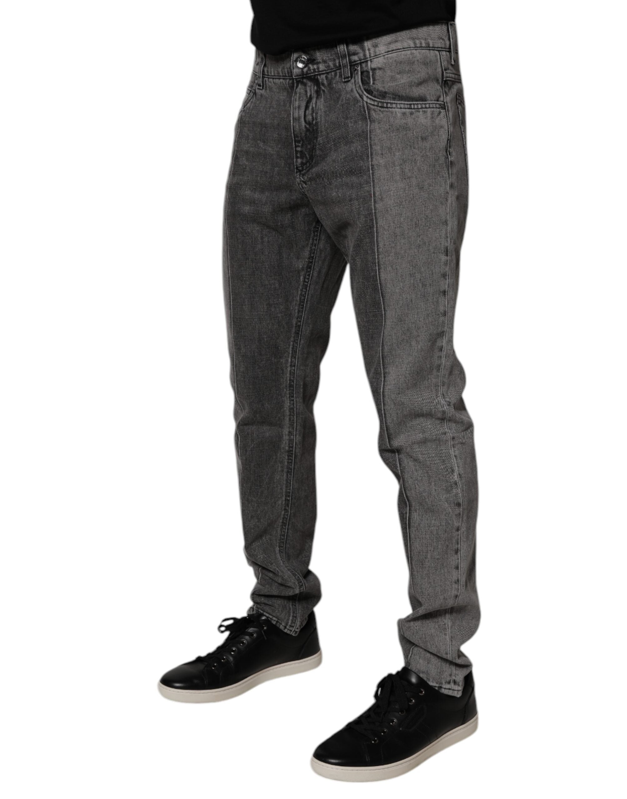 New Dolce & Gabbana Two Tone Gray Cotton Denim Jeans