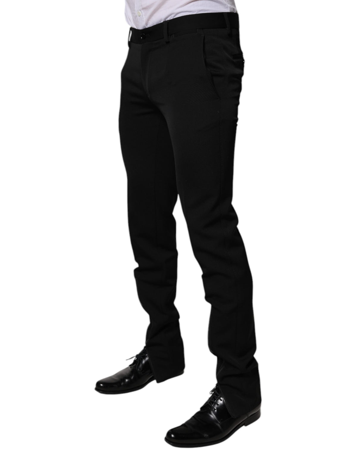 New Dolce & Gabbana Black Wool Tapered Formal Dress Pants
