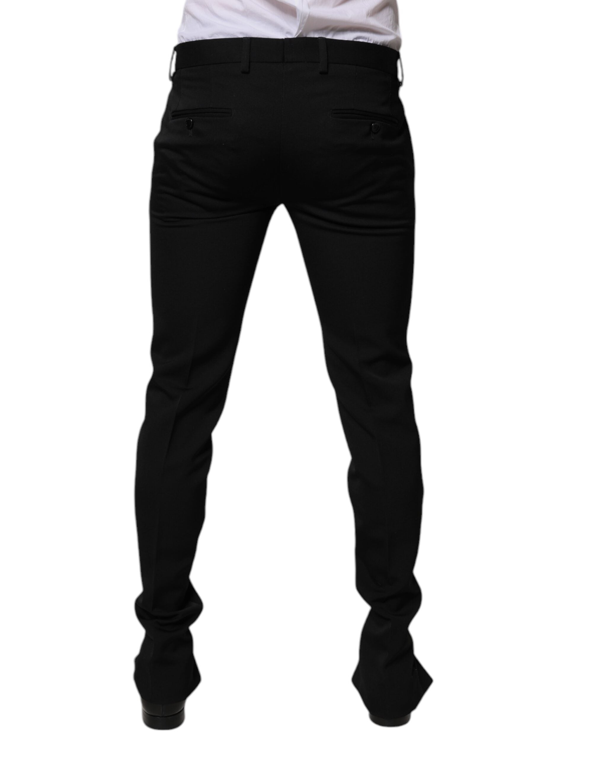 New Dolce & Gabbana Black Wool Tapered Formal Dress Pants