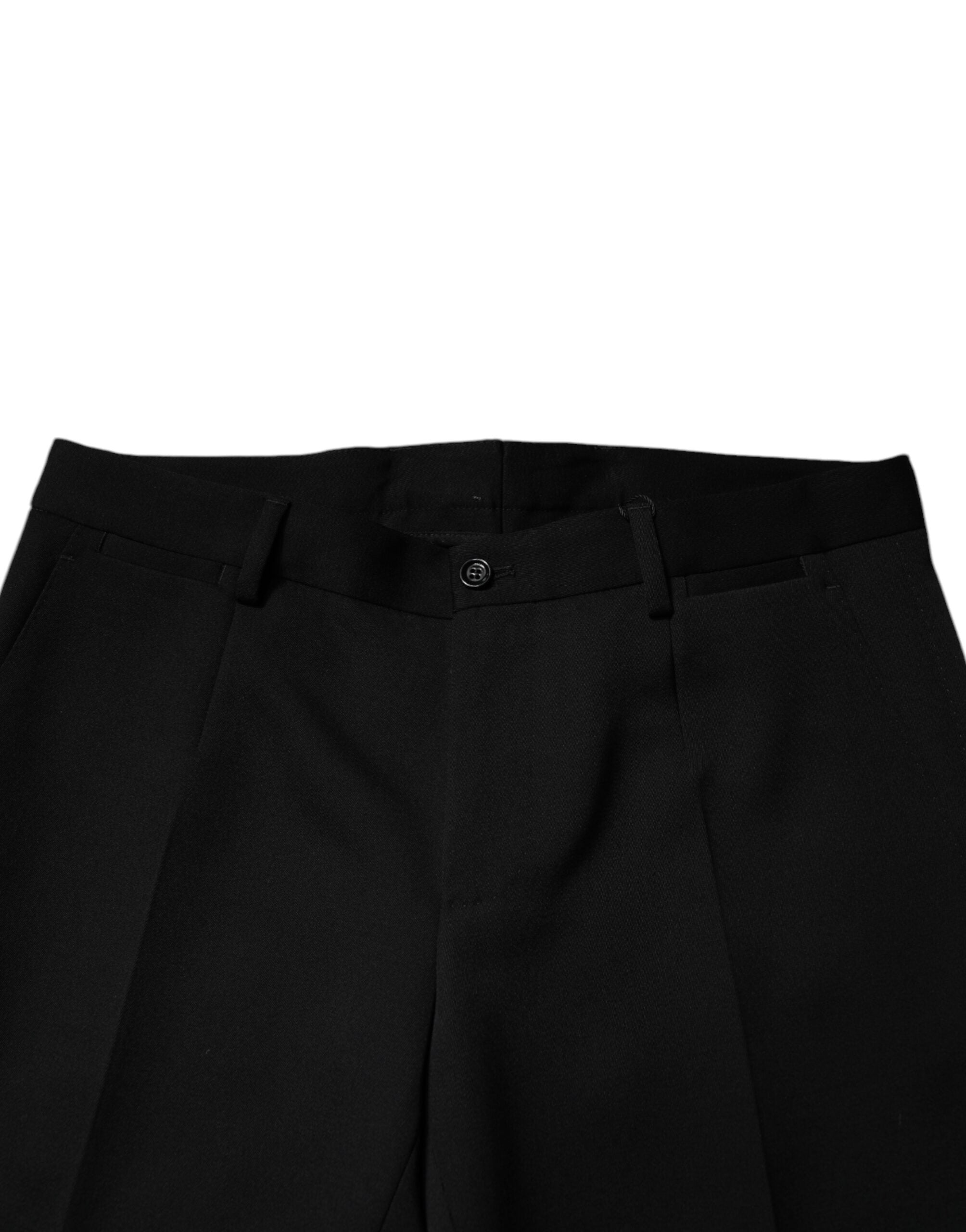 New Dolce & Gabbana Black Wool Tapered Formal Dress Pants