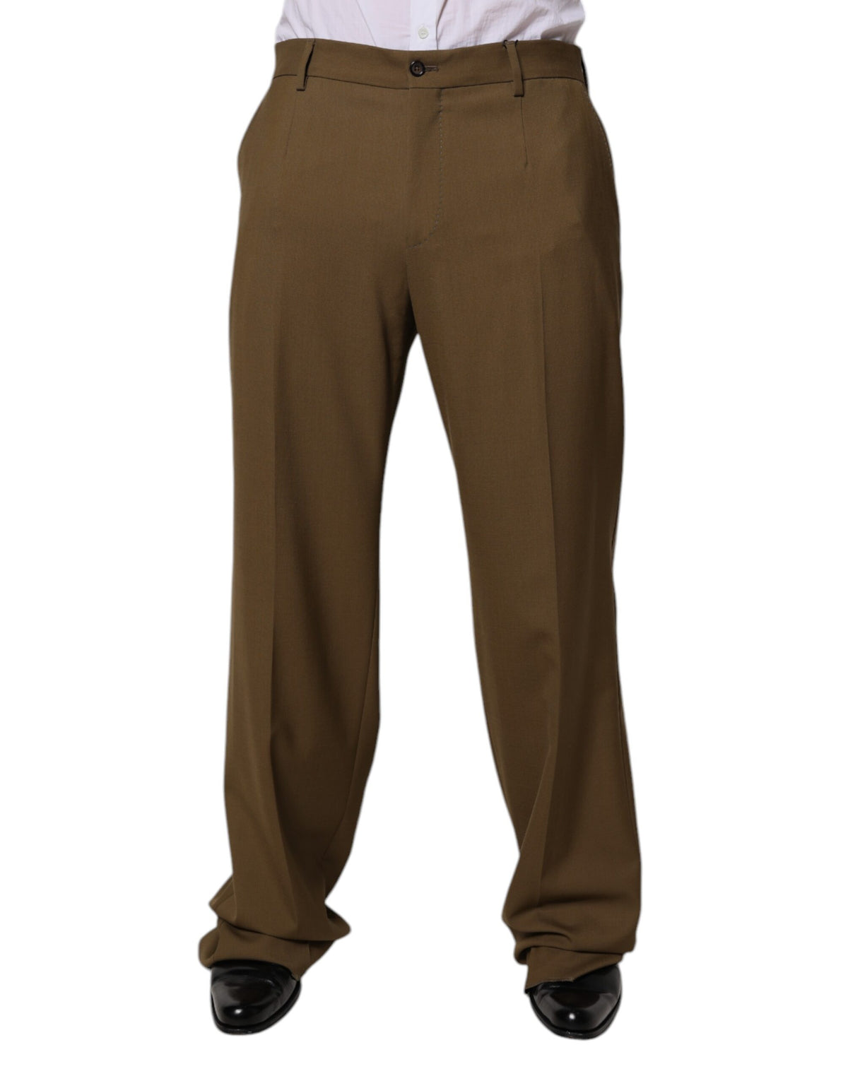 New Dolce & Gabbana Brown Wool Straight Formal Dress Pants