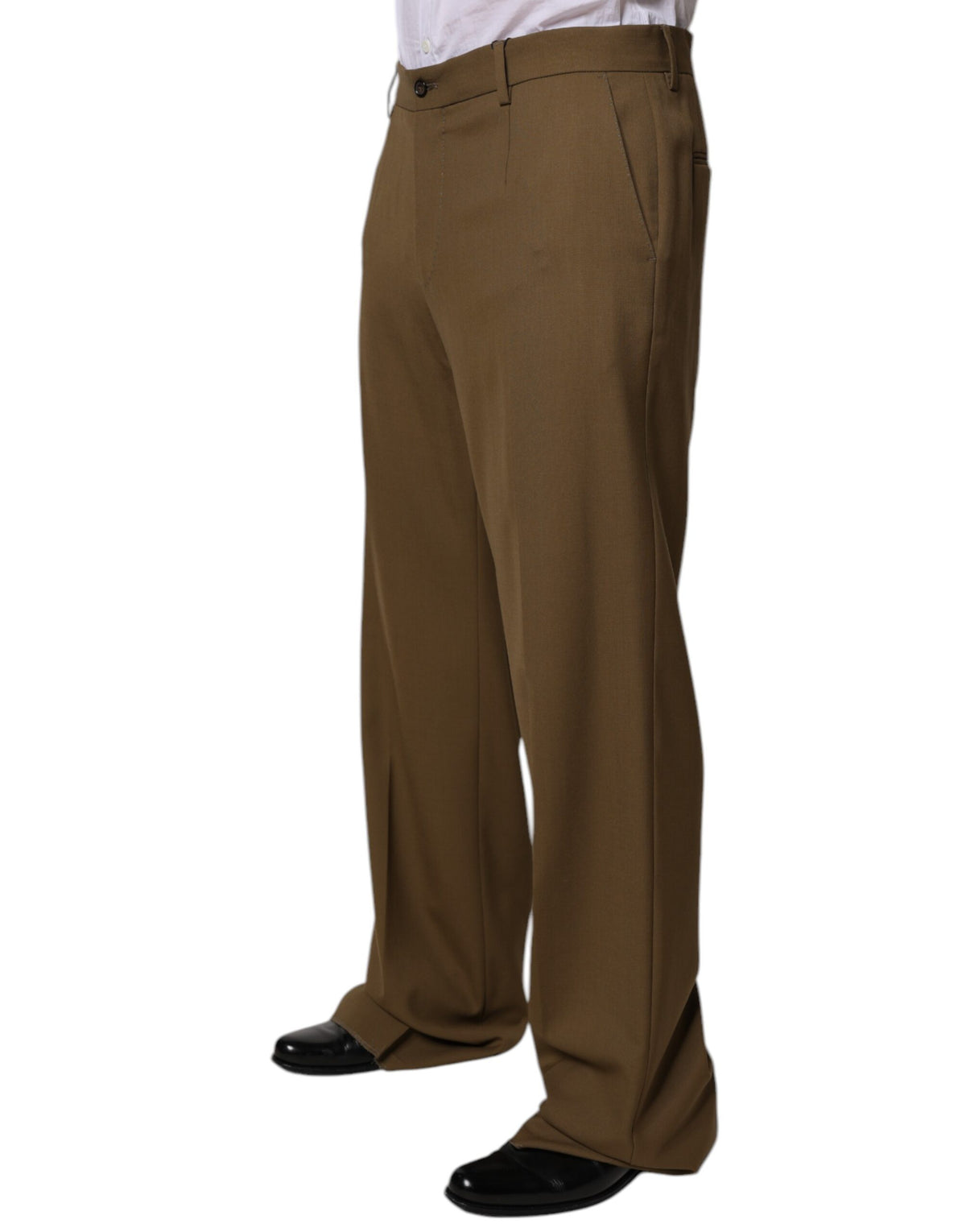 New Dolce & Gabbana Brown Wool Straight Formal Dress Pants
