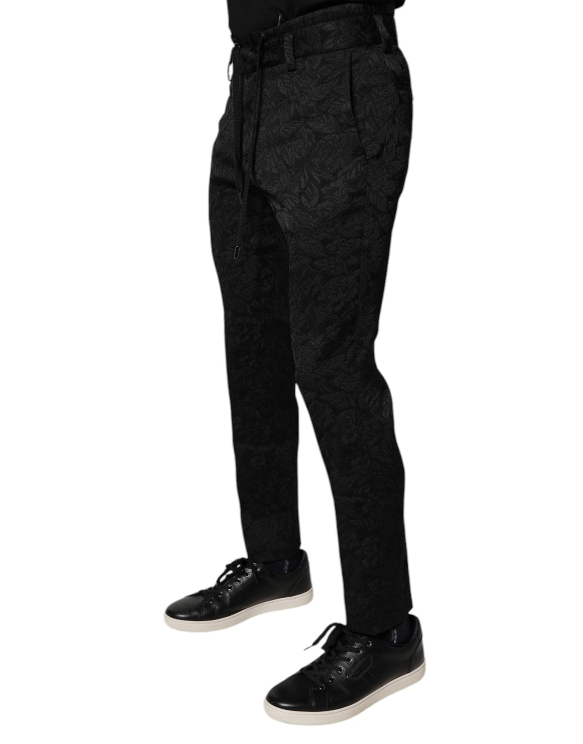 New Dolce & Gabbana Black Brocade Polyester Skinny Dress Pants