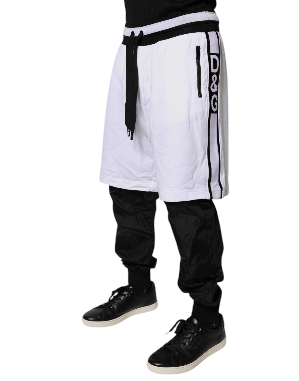 Dolce & Gabbana Black White Cotton Layered Sweatpants Pants