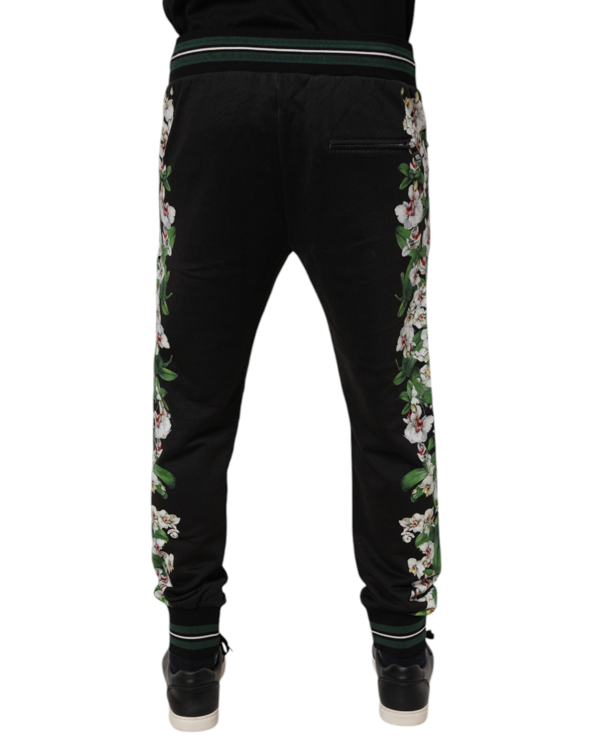 New Dolce & Gabbana Black Floral King Men Jogger Sweatpants Pants