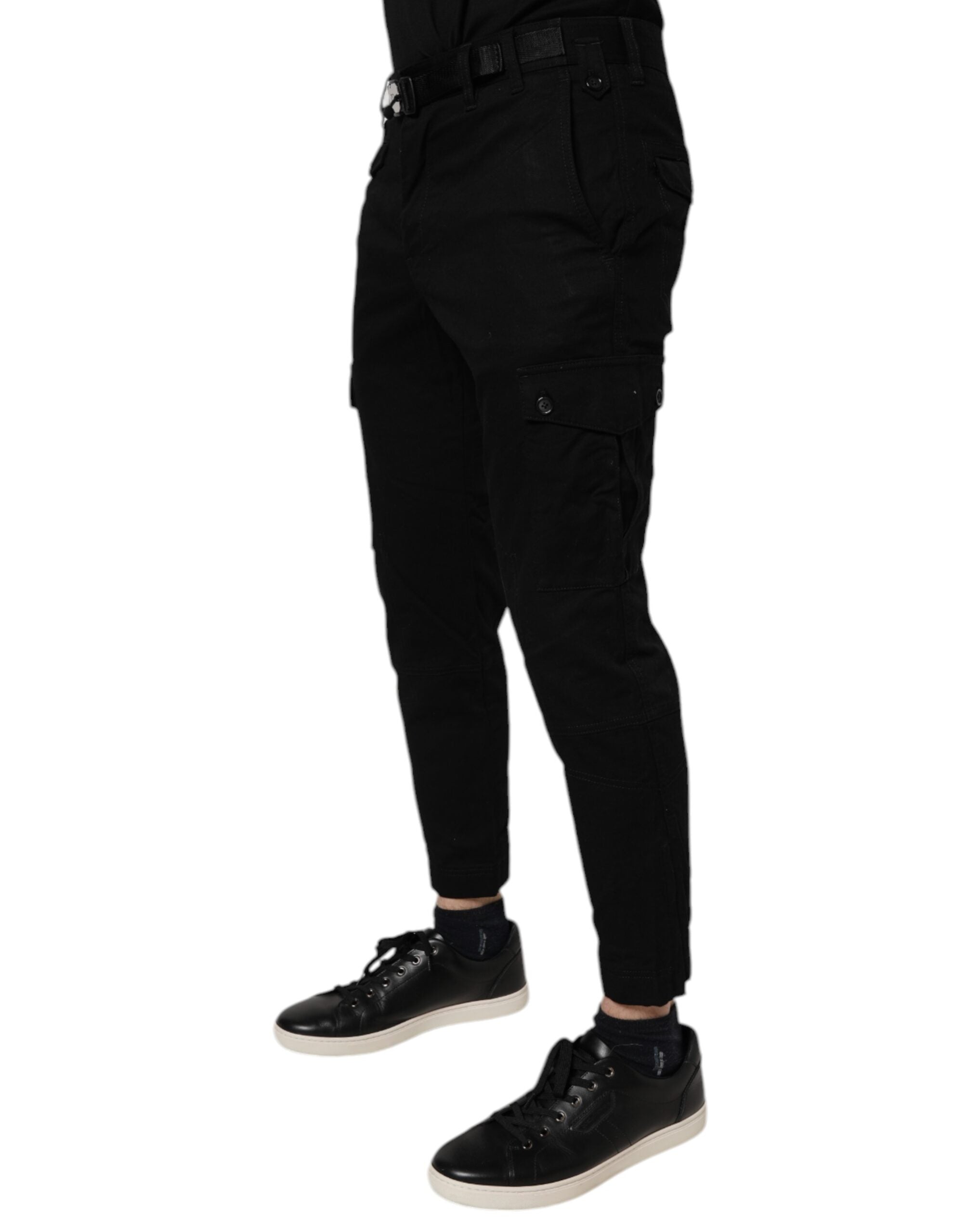 New Dolce & Gabbana Black Cotton Stretch Skinny Cargo Denim Jeans