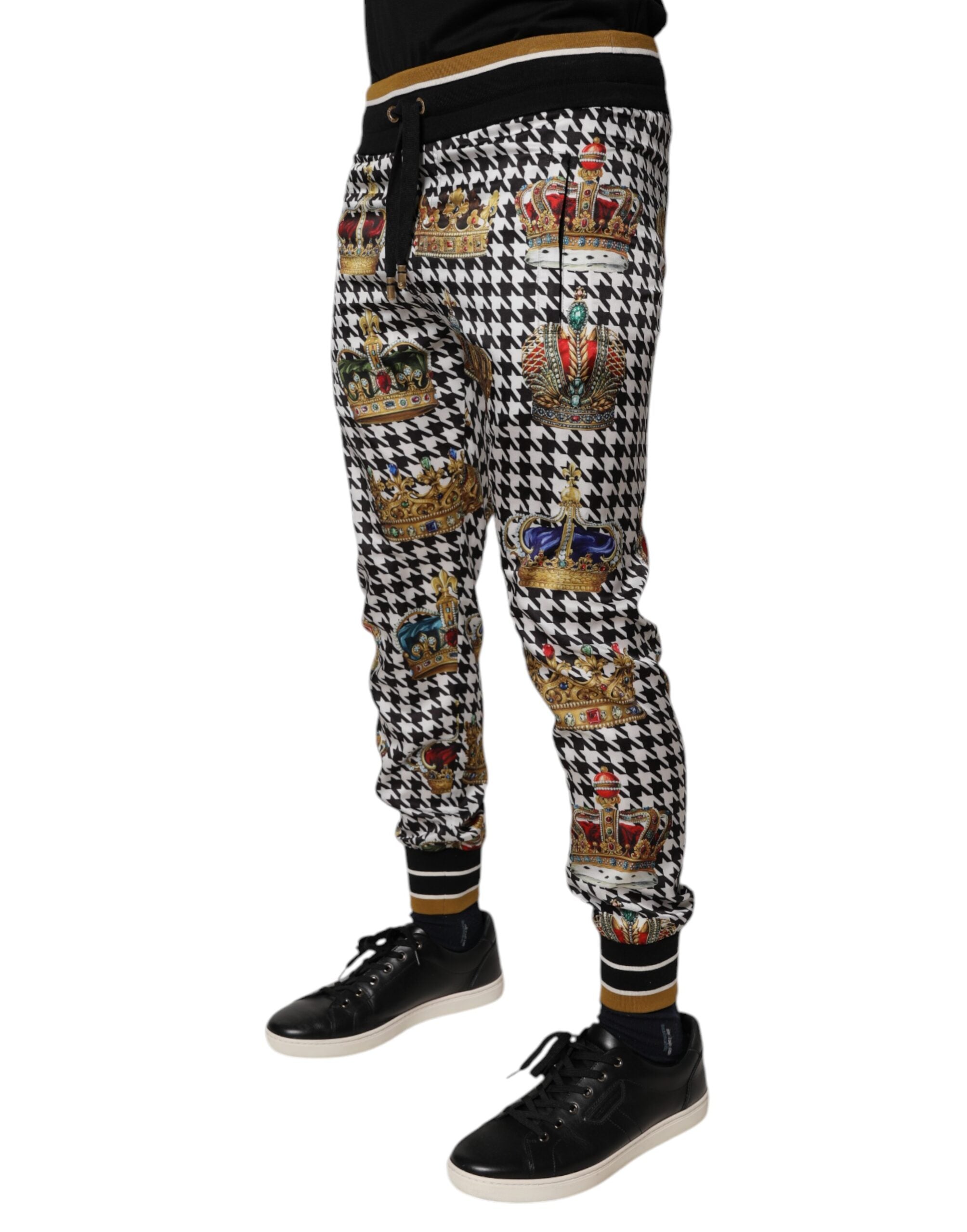 Dolce & Gabbana Multicolor Houndstooth Crown Men Sweatpants Pants