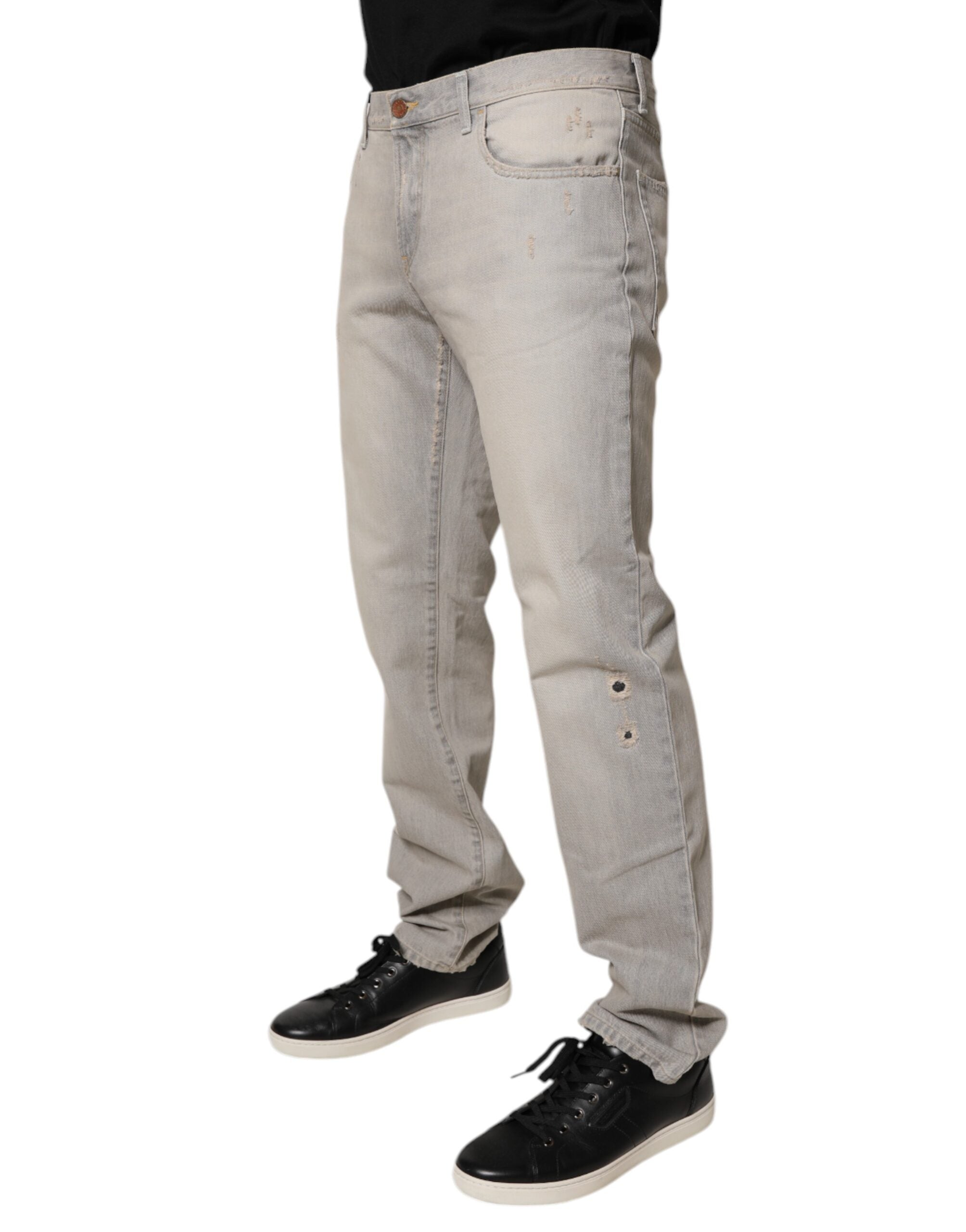 New Dolce & Gabbana Light Gray Cotton Skinny Denim Jeans
