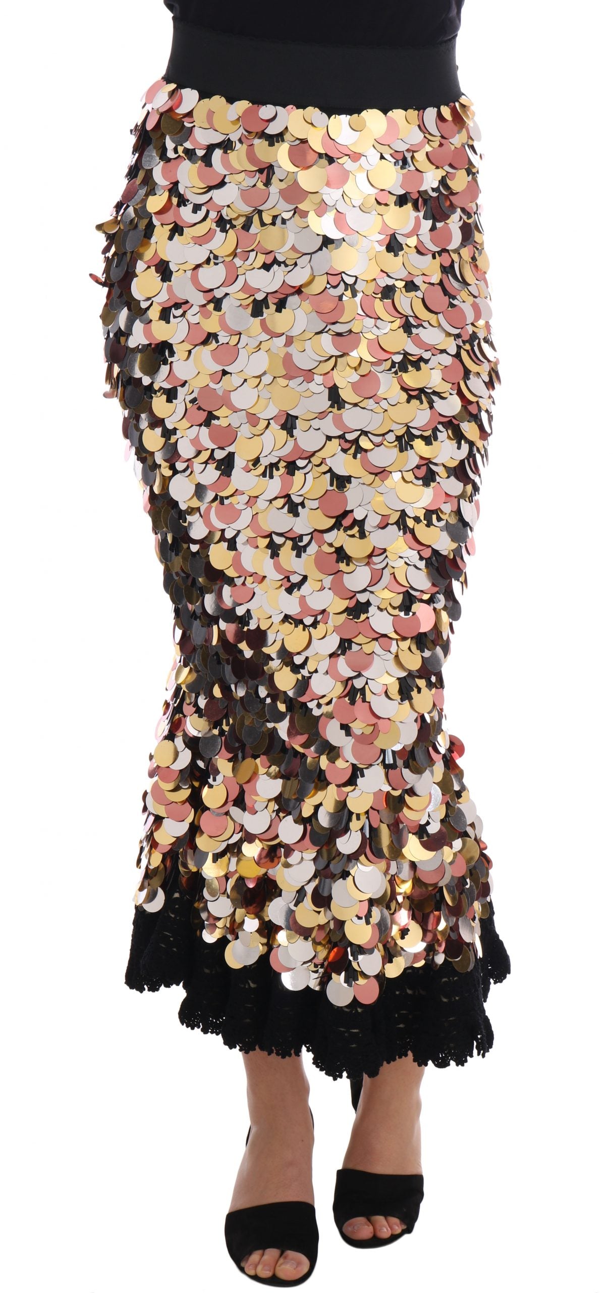 Dolce & Gabbana Gold Sequined Peplum High Waist Skirt - PreLoved & Luxe