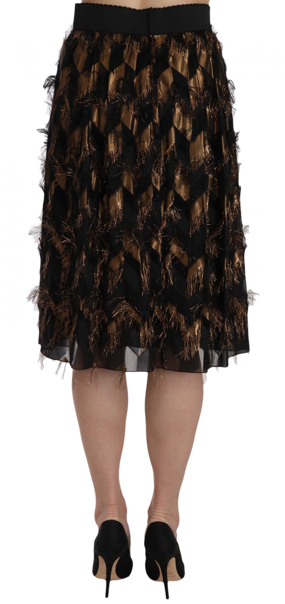 Dolce & Gabbana Black Gold Fringe Metallic Pencil A-line Skirt - PreLoved & Luxe