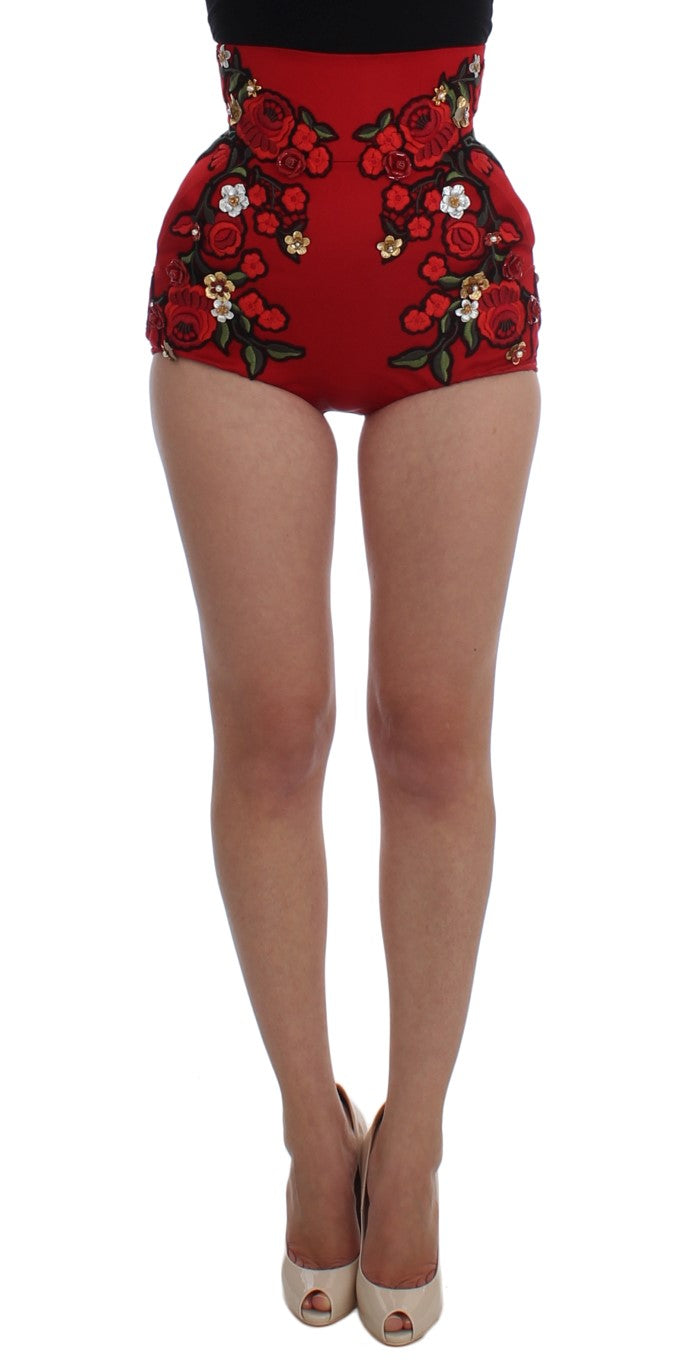 Dolce & Gabbana Red Silk Roses Sicily Shorts - PreLoved & Luxe