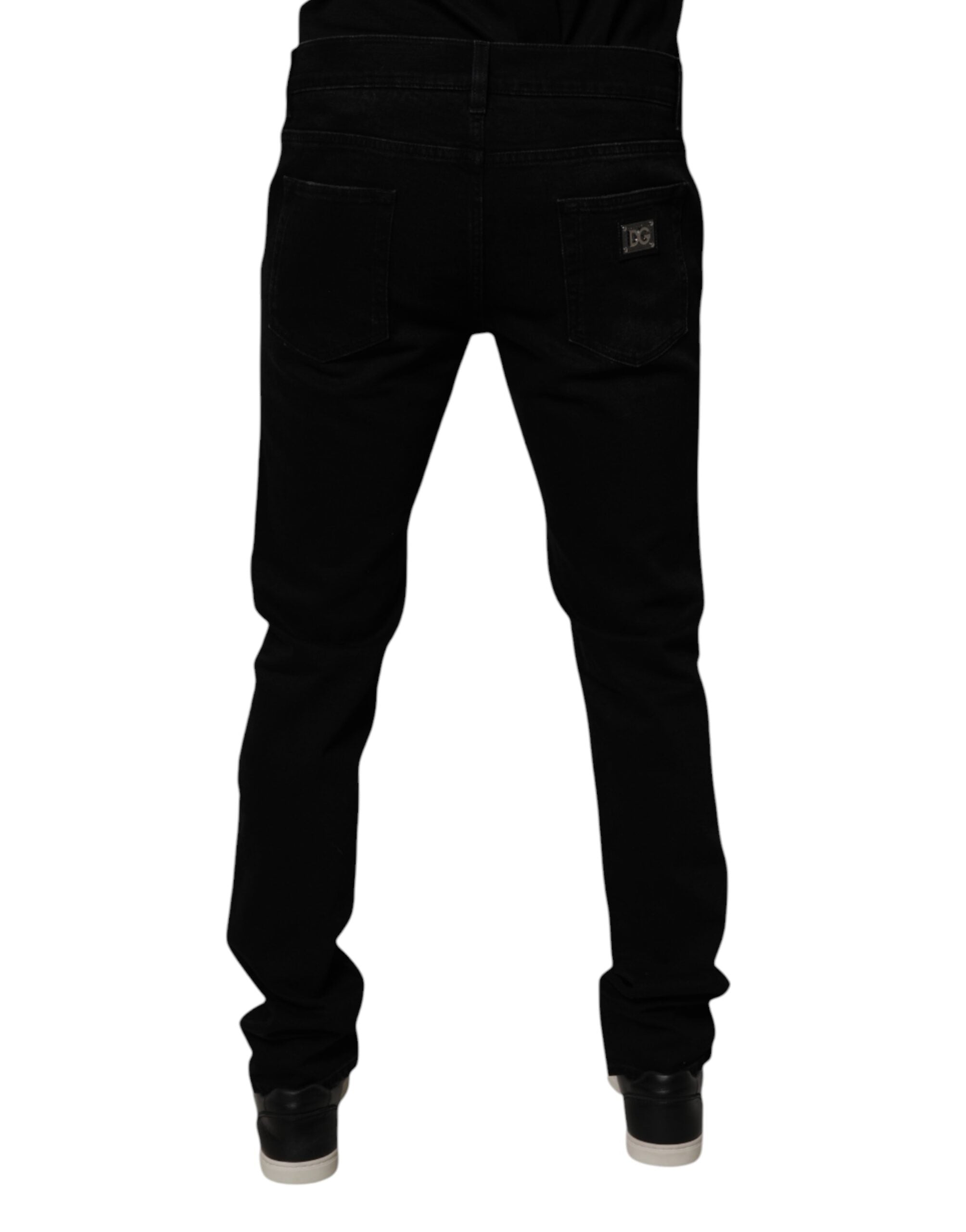 New Dolce & Gabbana Black Cotton Tattered Skinny Men Denim Jeans