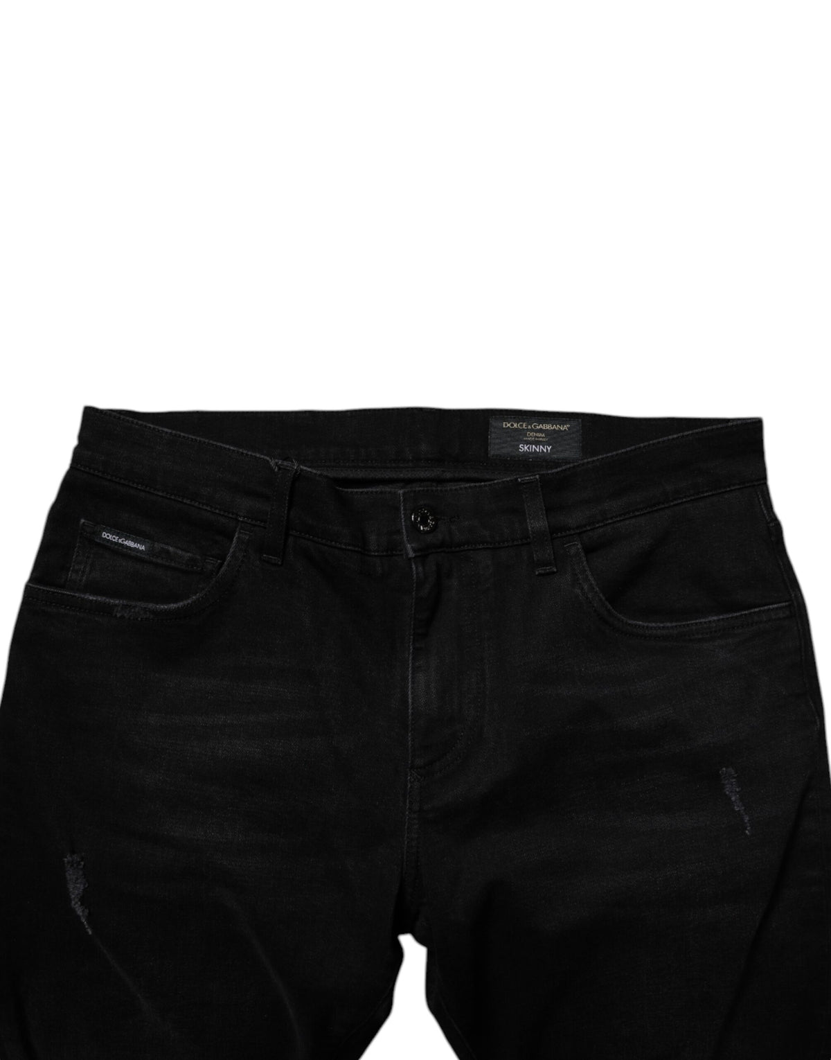 New Dolce & Gabbana Black Cotton Tattered Skinny Men Denim Jeans