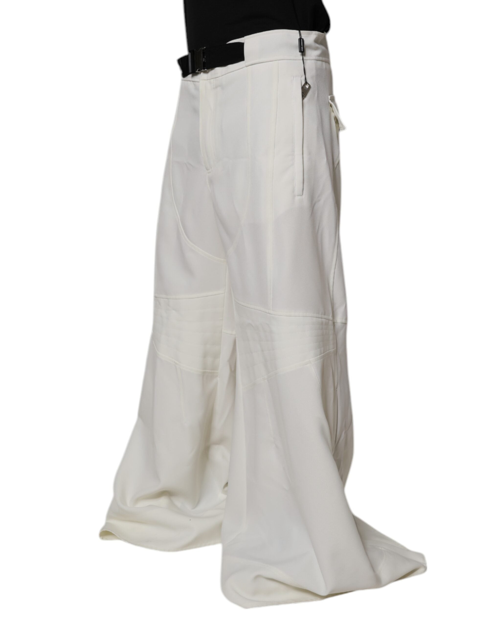 New Dolce & Gabbana White Mid Waist Wide Leg Pants