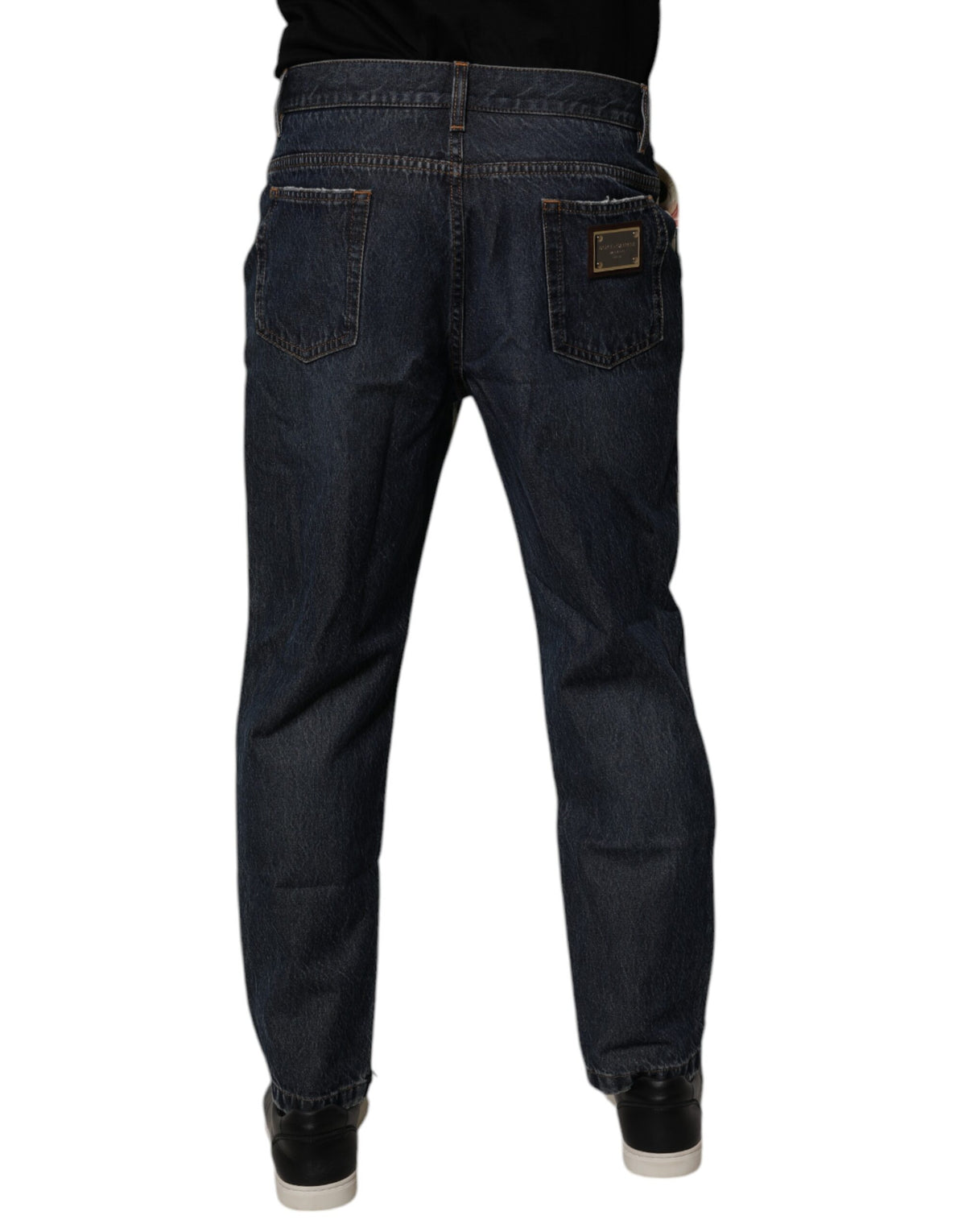 New Dolce & Gabbana Beige Blue Floral Cotton Men Denim Jeans