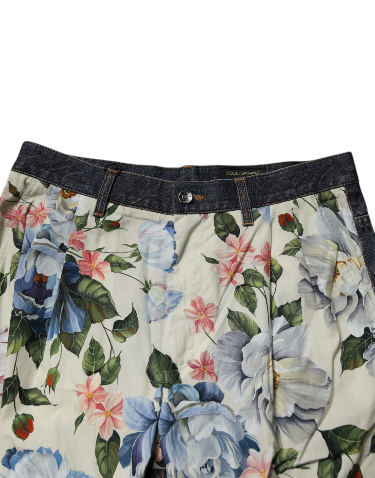 New Dolce & Gabbana Beige Blue Floral Cotton Men Denim Jeans