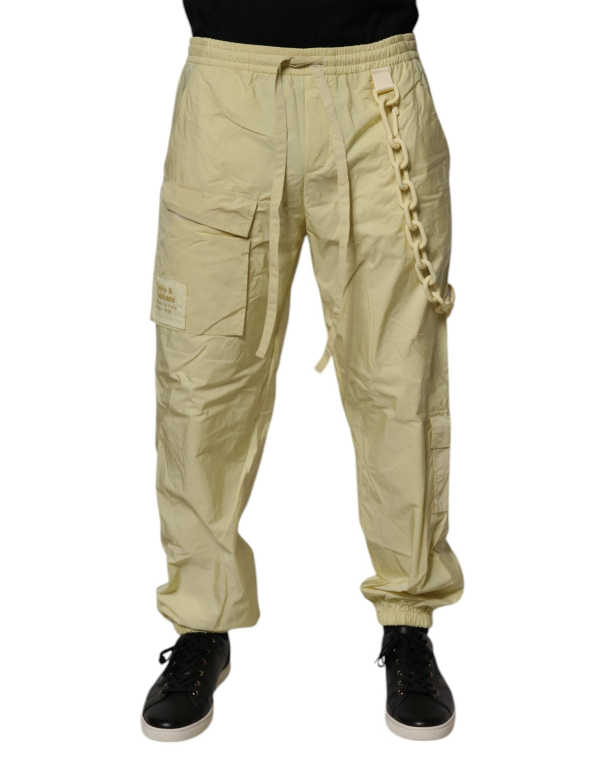 New Dolce & Gabbana Yellow Nylon Cargo Chain Men Jogger Pants