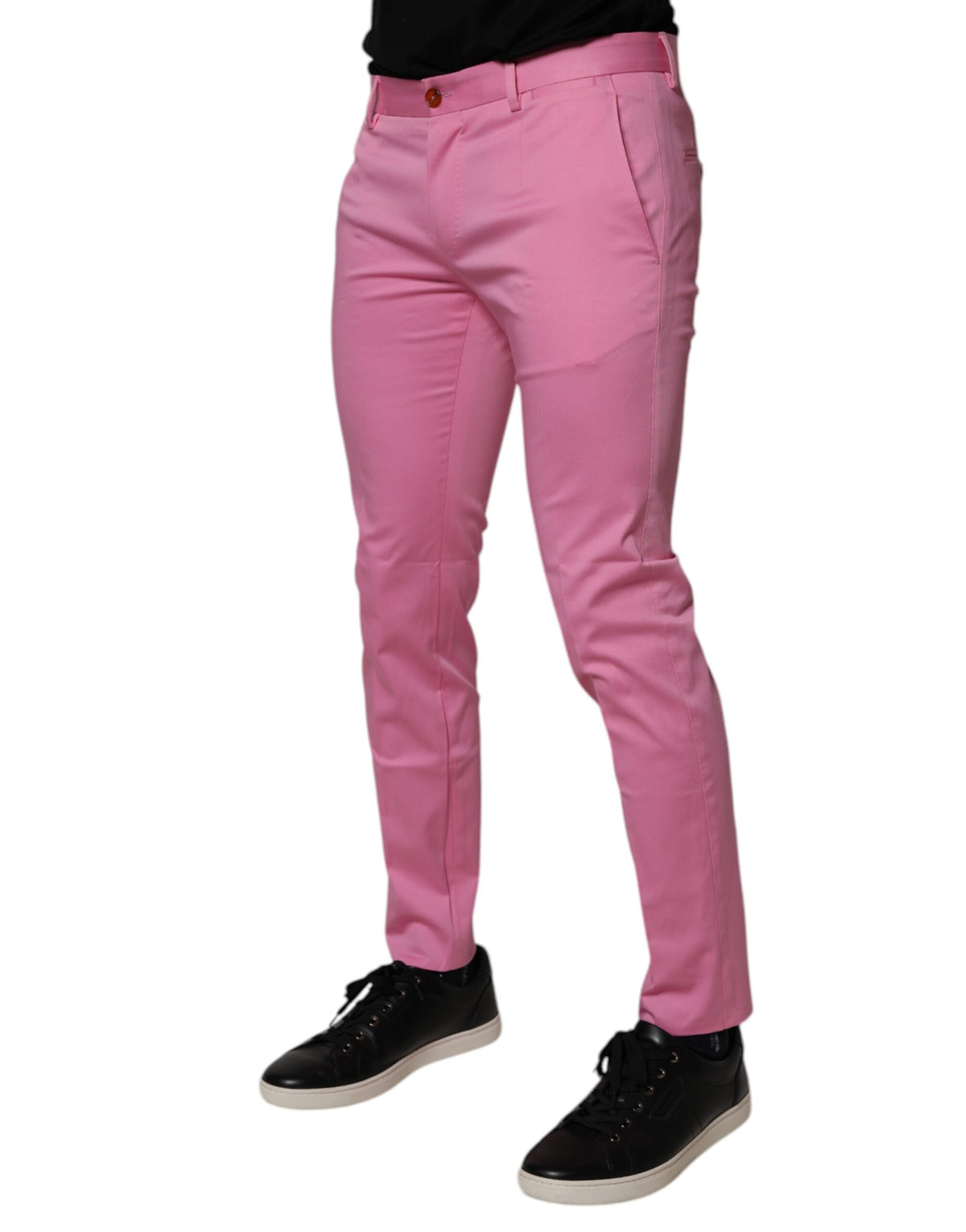 New Dolce & Gabbana Pink Cotton Slim Fit Men Dress Formal Pants