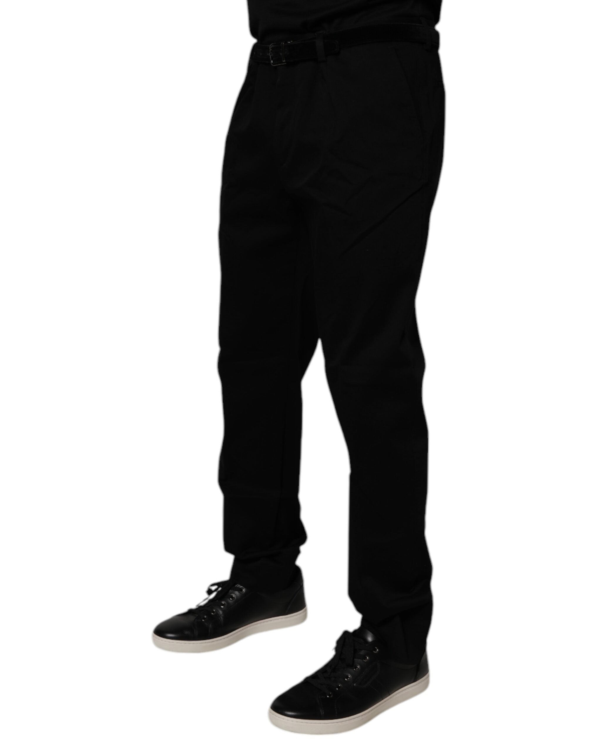 New Dolce & Gabbana Black Cotton Men Skinny Dress Formal Pants