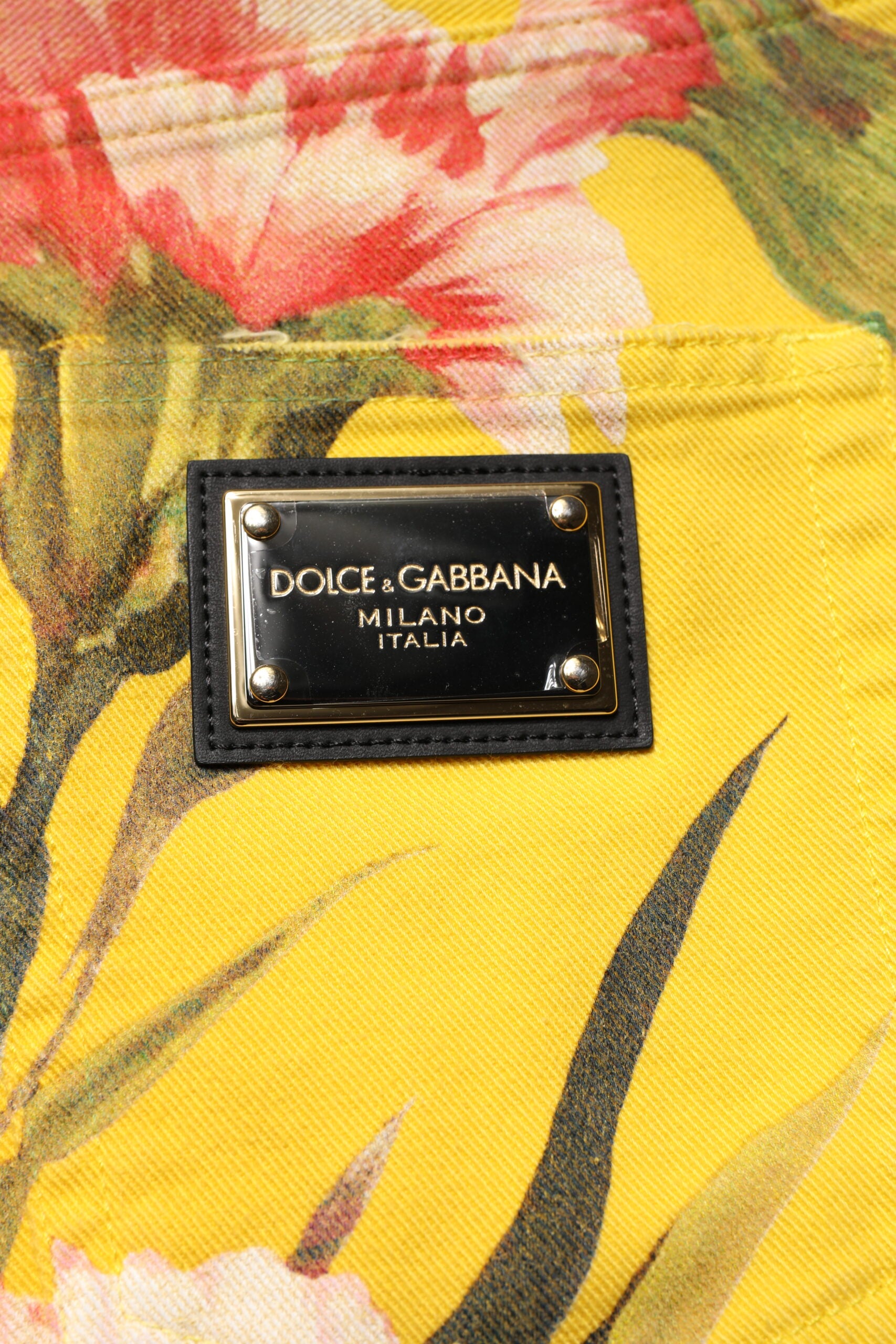 New Dolce & Gabbana Yellow Floral Cargo Denim Men Bermuda Shorts