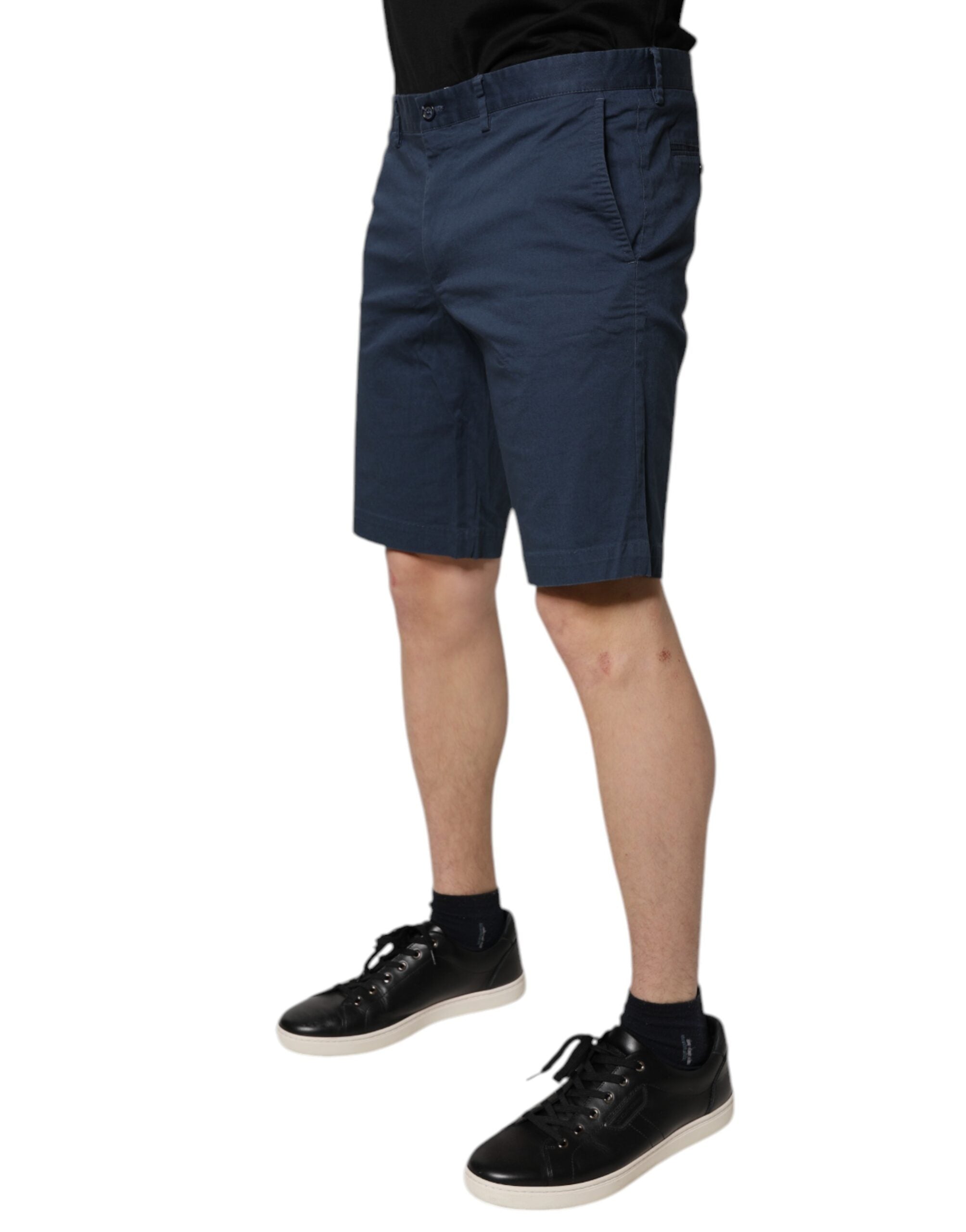 New Dolce & Gabbana Blue Cotton Mid Waist Men Bermuda Shorts