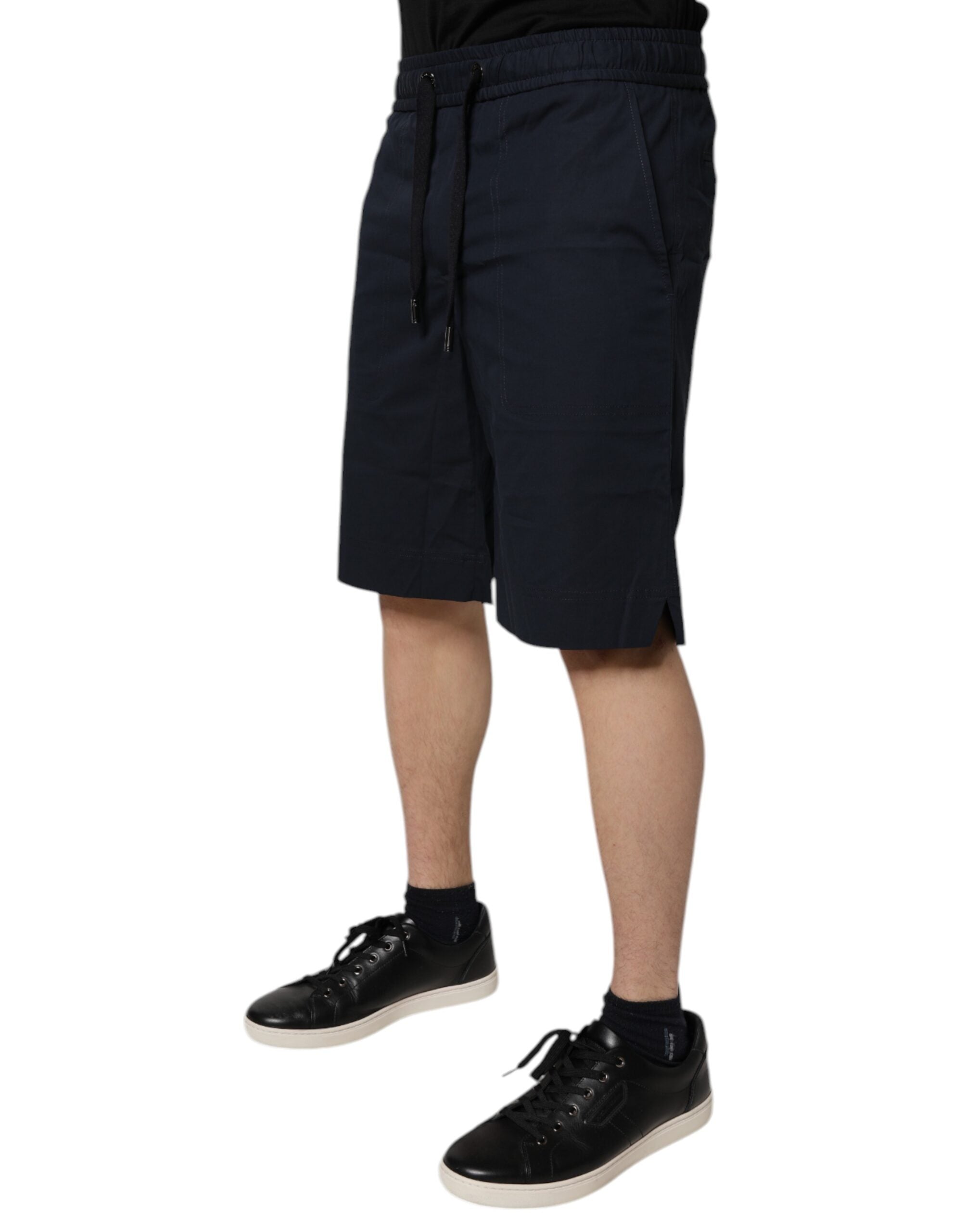 New Dolce & Gabbana Dark Blue Cotton Bermuda Sweatshorts Shorts