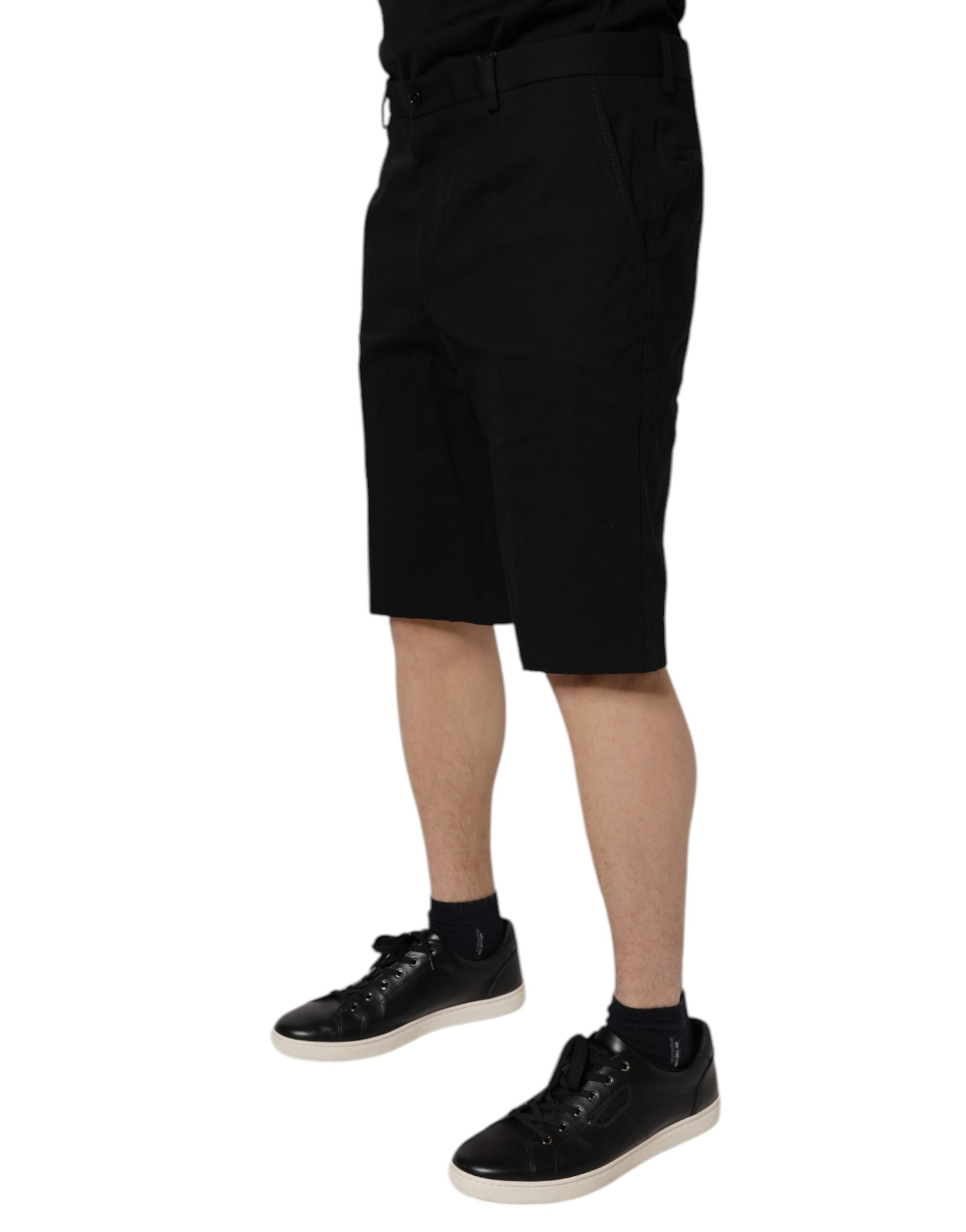 New Dolce & Gabbana Black Cotton Stretch Mid Waist Bermuda Shorts
