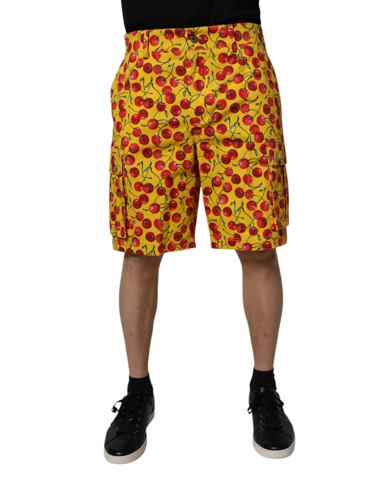 New Dolce & Gabbana Yellow Cherry Print Cotton Men Bermuda Shorts