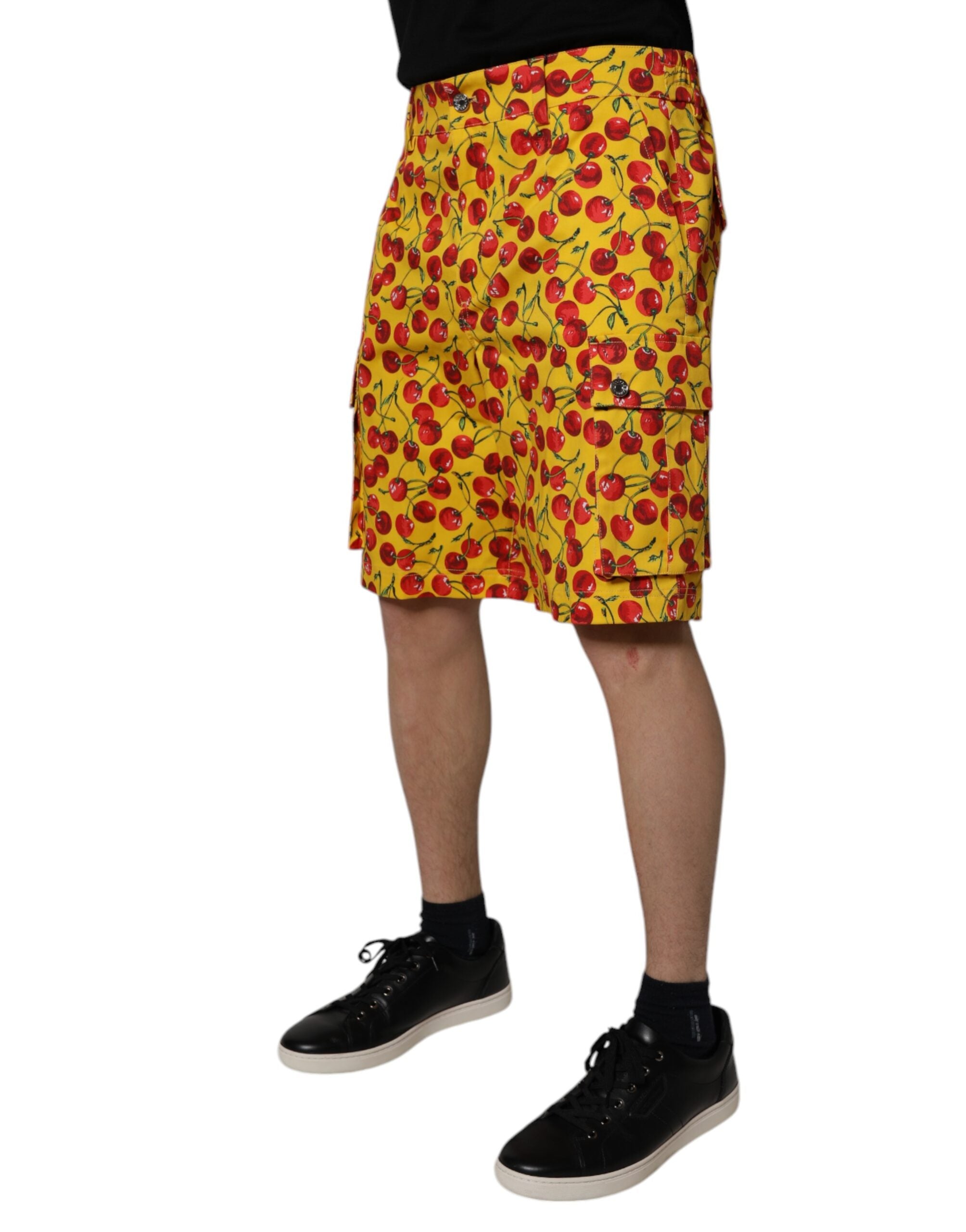 New Dolce & Gabbana Yellow Cherry Print Cotton Men Bermuda Shorts