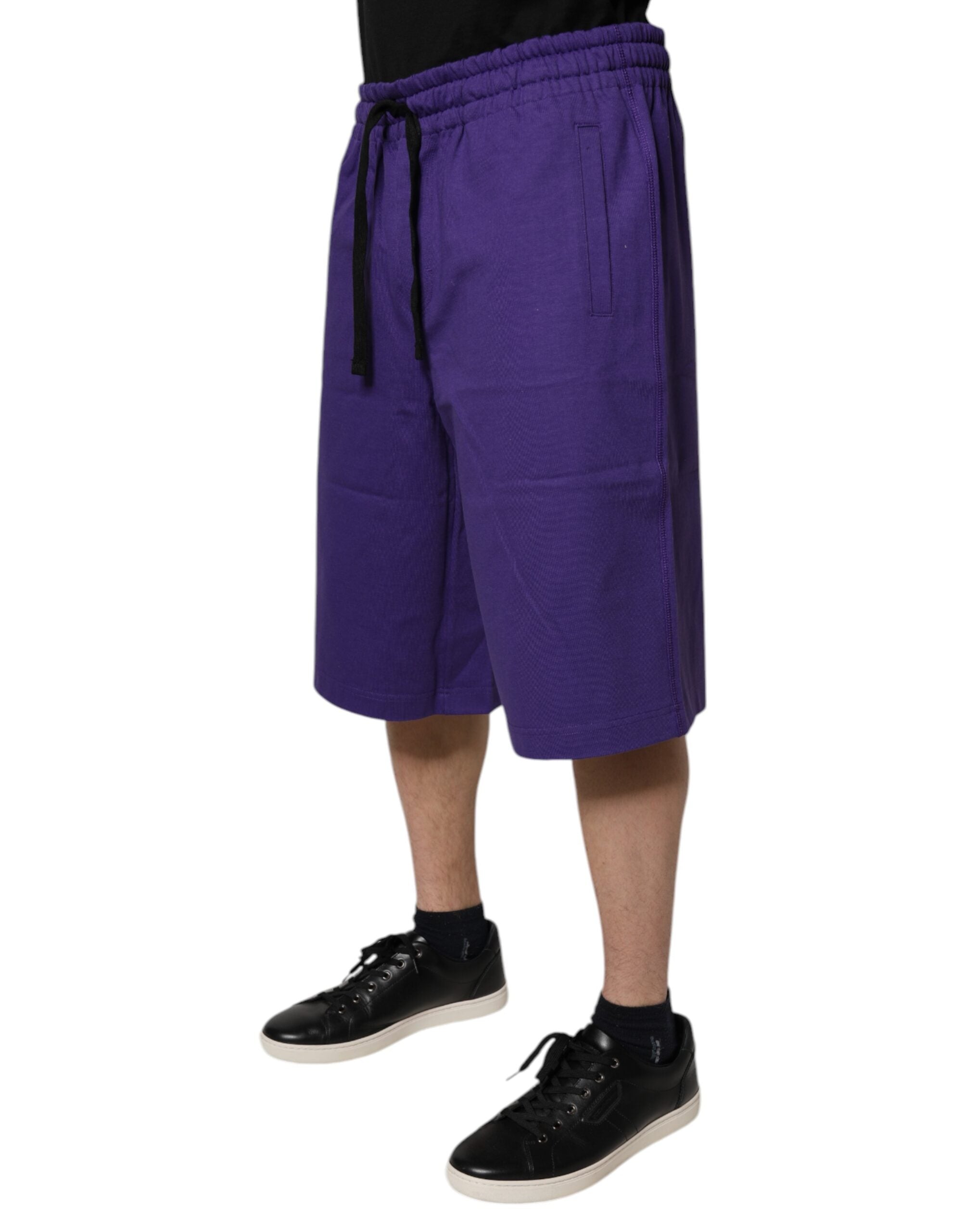 New Dolce & Gabbana Purple Cotton Men Bermuda Sweatshorts Shorts