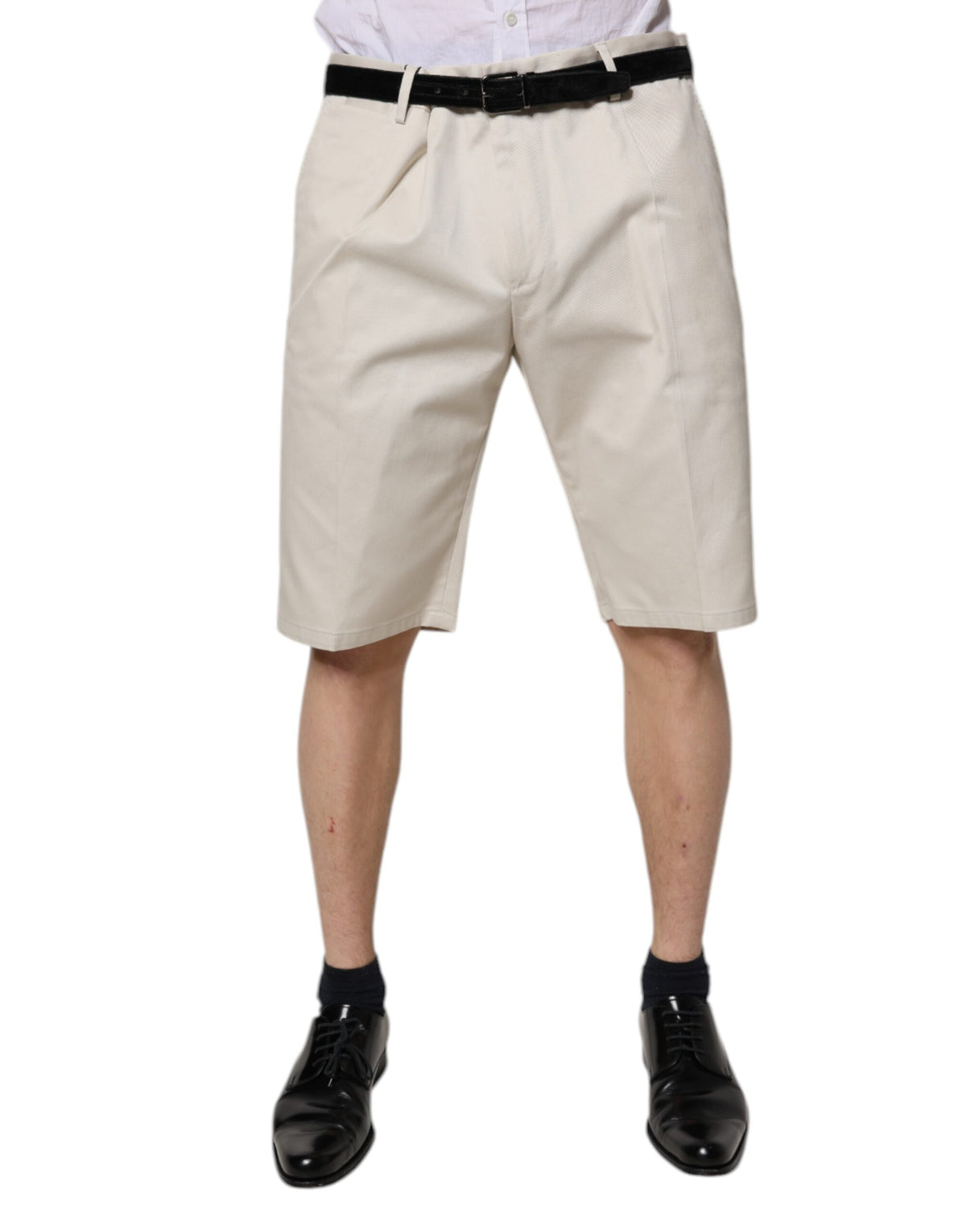 New Dolce & Gabbana Beige Cotton Stretch Mid Waist Bermuda Shorts