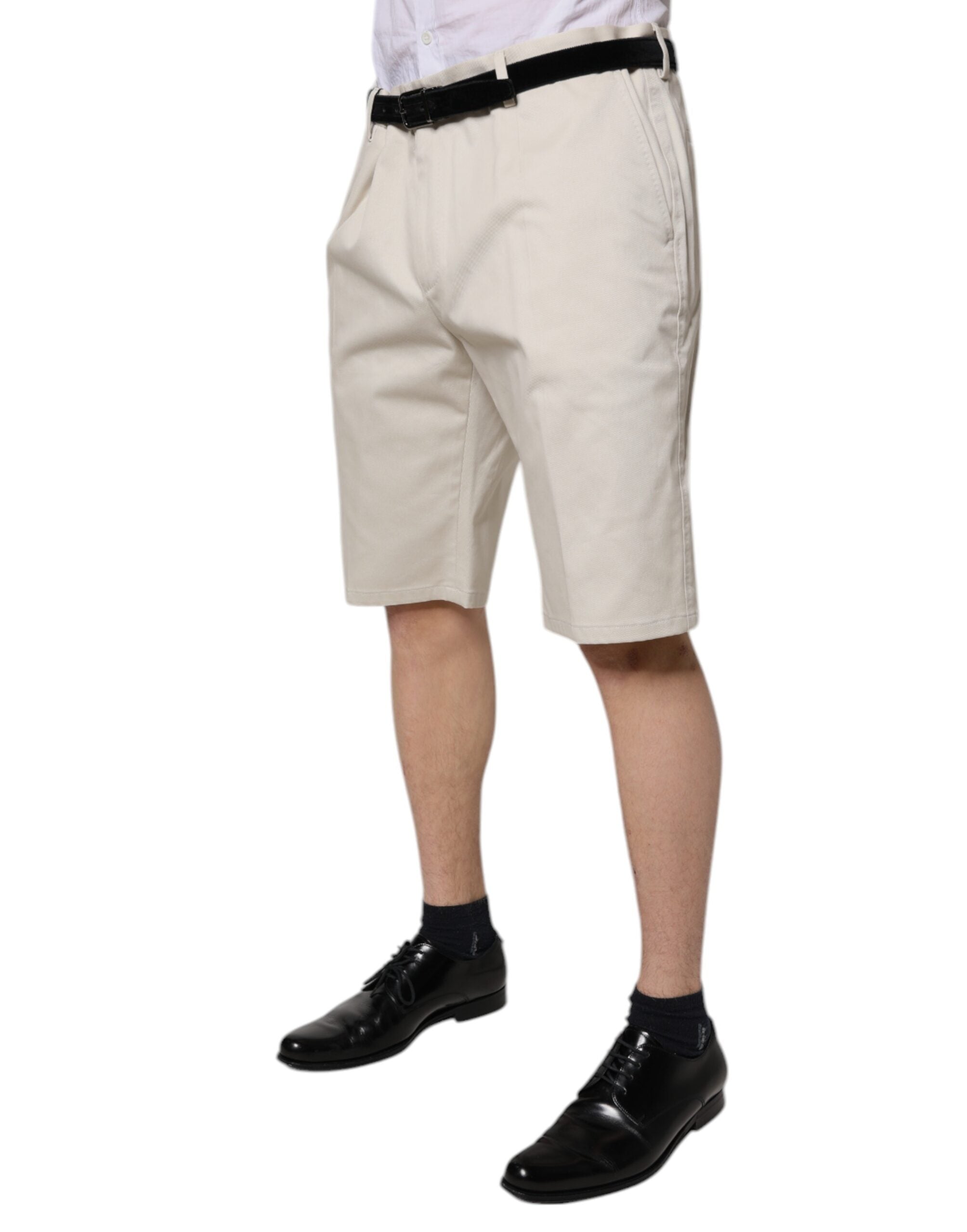New Dolce & Gabbana Beige Cotton Stretch Mid Waist Bermuda Shorts