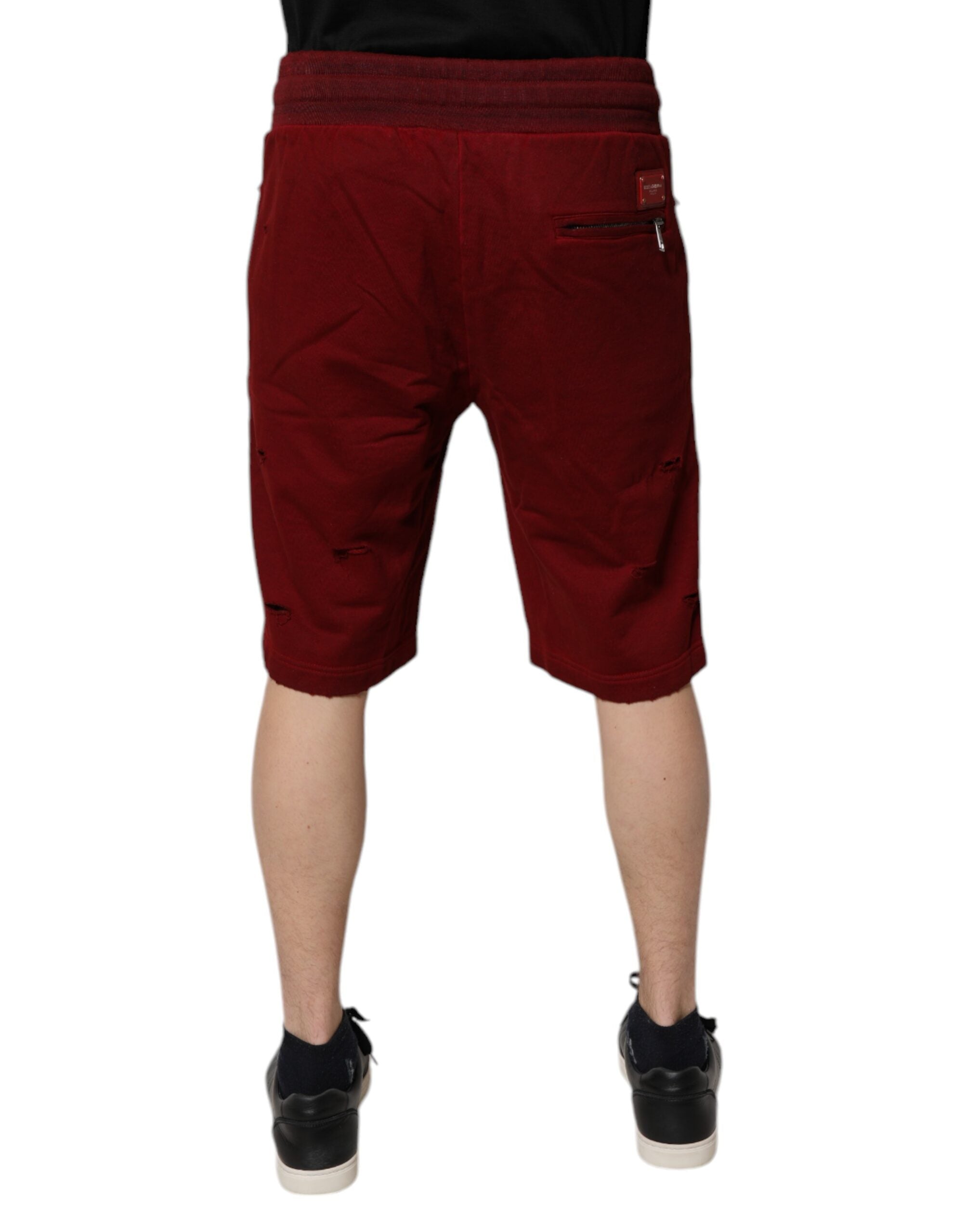 New Dolce & Gabbana Burgundy Cotton Bermuda Men Sweatshorts Shorts