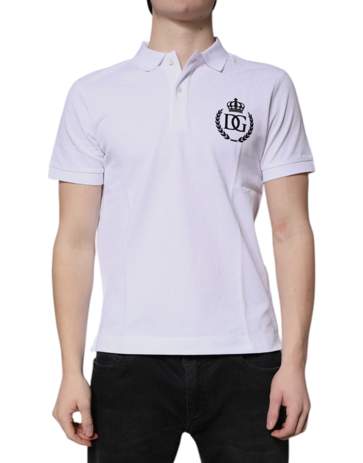 New Dolce & Gabbana White Cotton Crown Collared Men Polo T-shirt