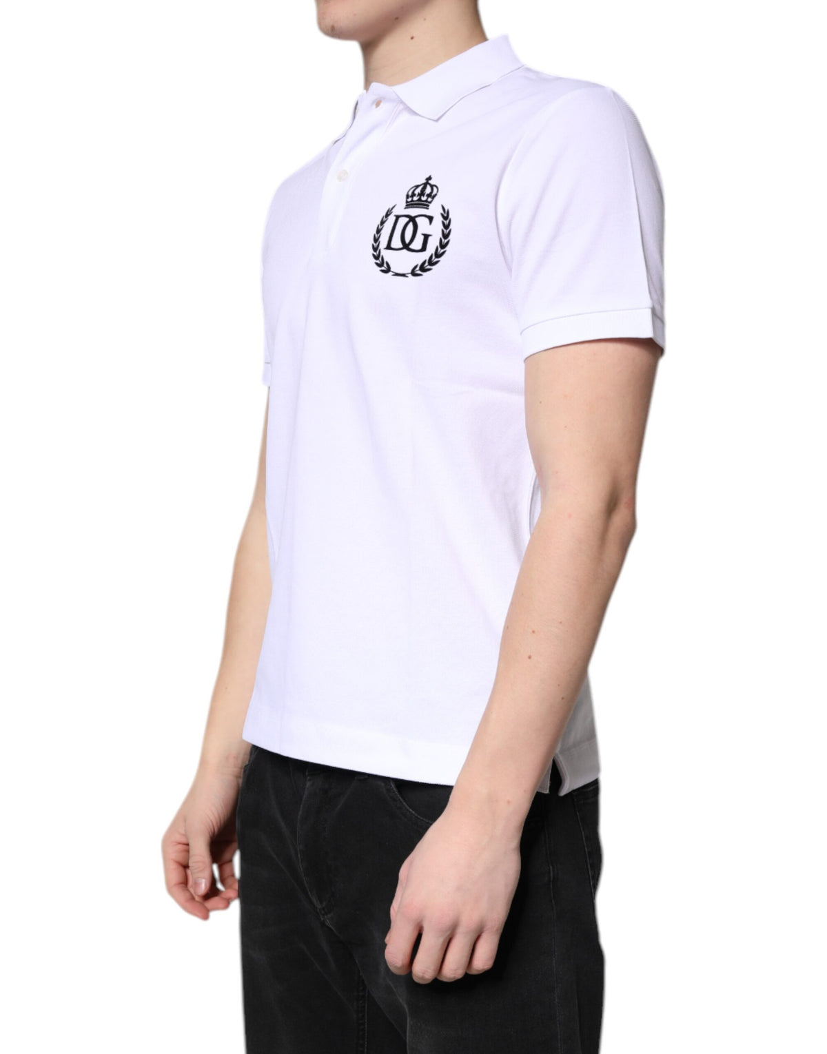 New Dolce & Gabbana White Cotton Crown Collared Men Polo T-shirt