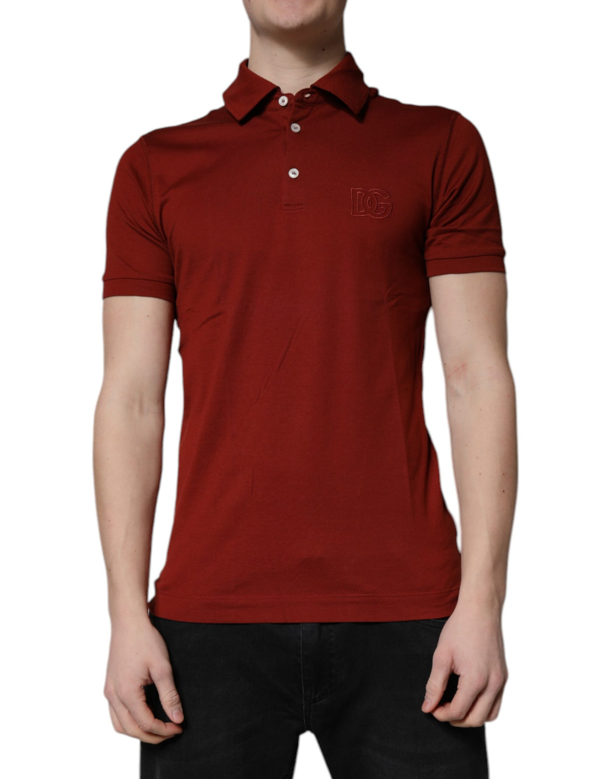 New Dolce & Gabbana Red Cotton DG Logo Collared Men Polo T-shirt