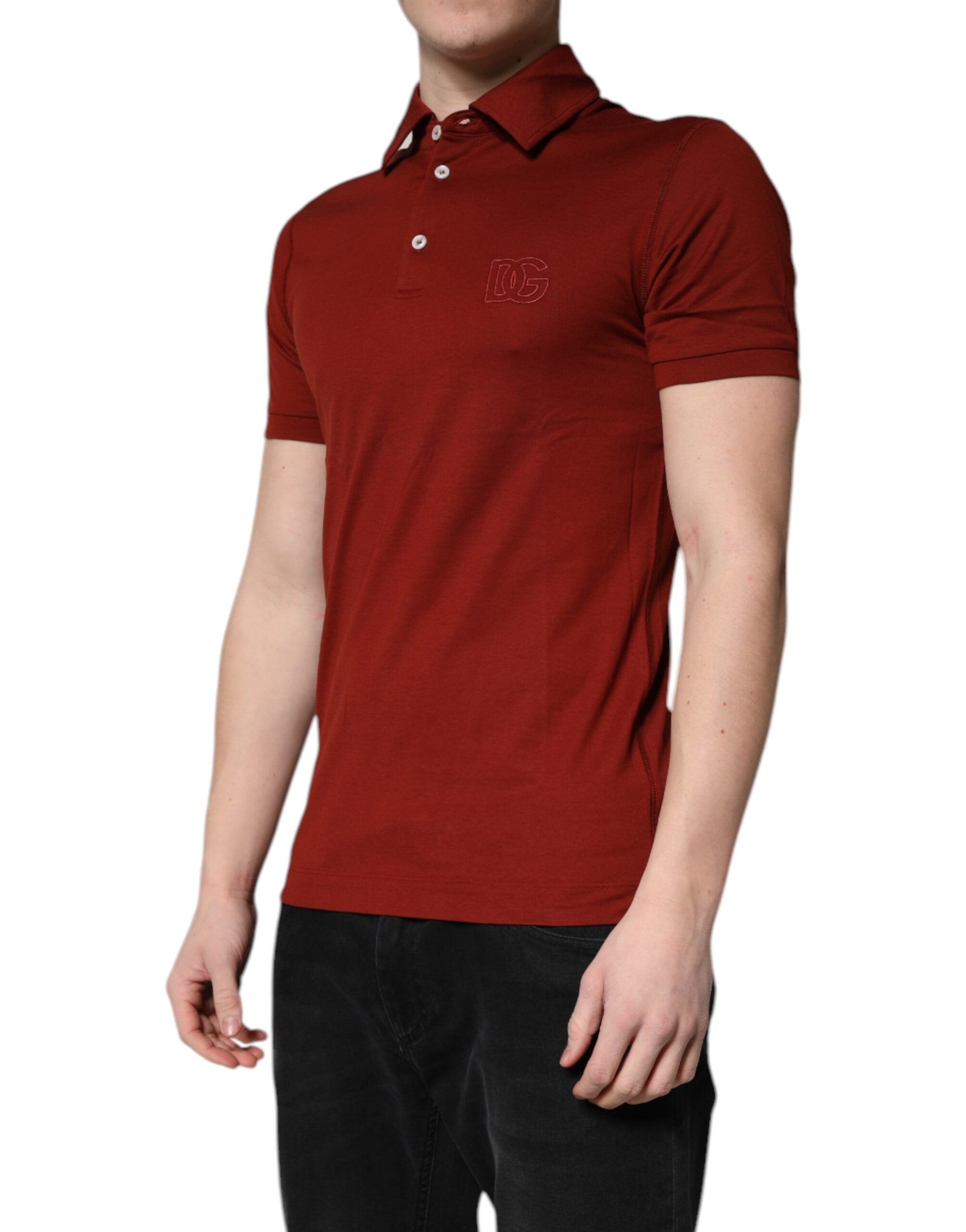New Dolce & Gabbana Red Cotton DG Logo Collared Men Polo T-shirt