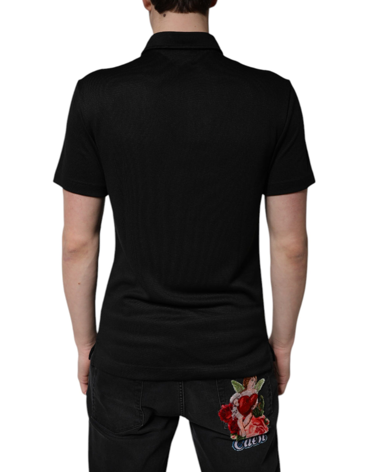 New Dolce & Gabbana Black DG Logo Collared Polo T-shirt