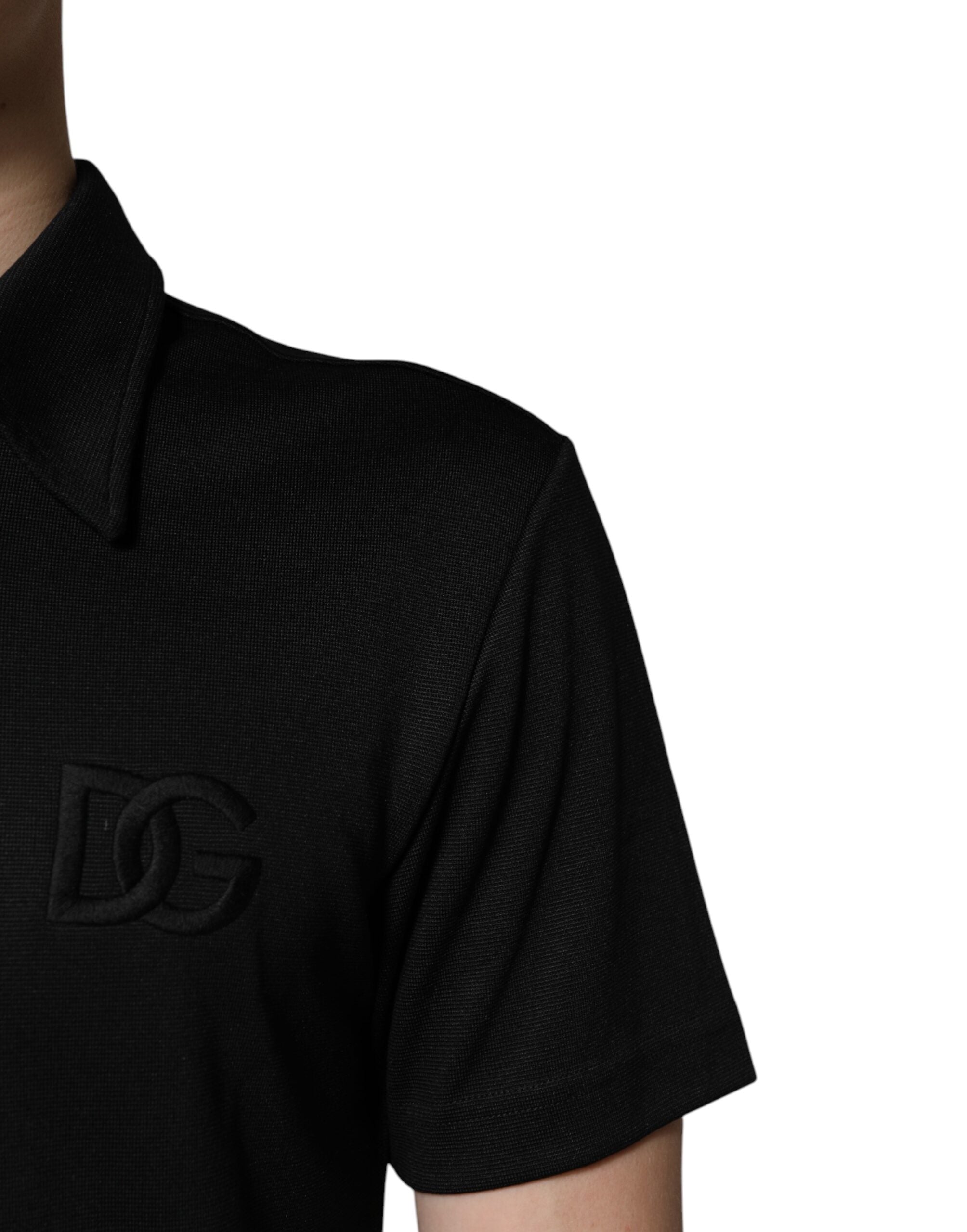 New Dolce & Gabbana Black DG Logo Collared Polo T-shirt