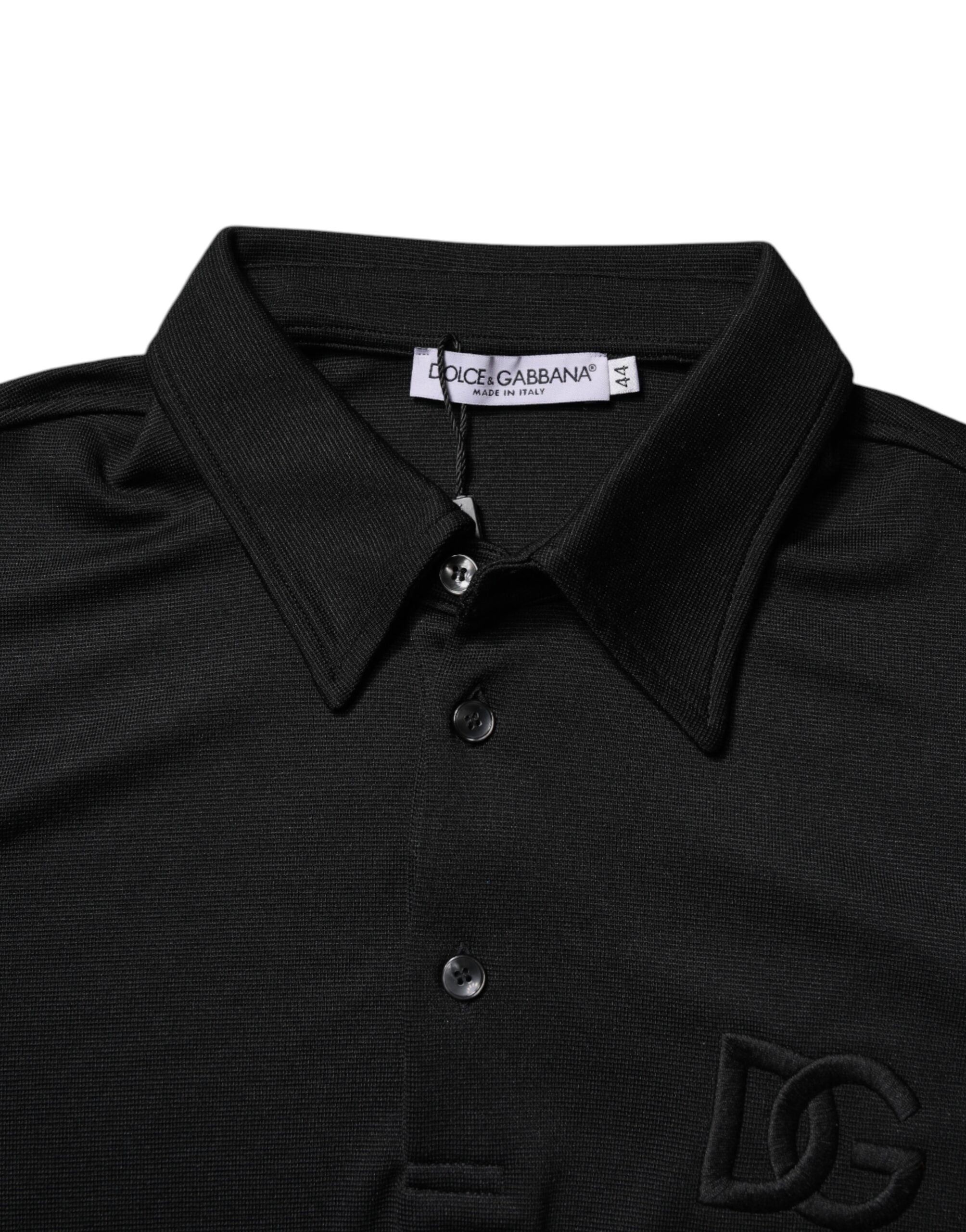 New Dolce & Gabbana Black DG Logo Collared Polo T-shirt