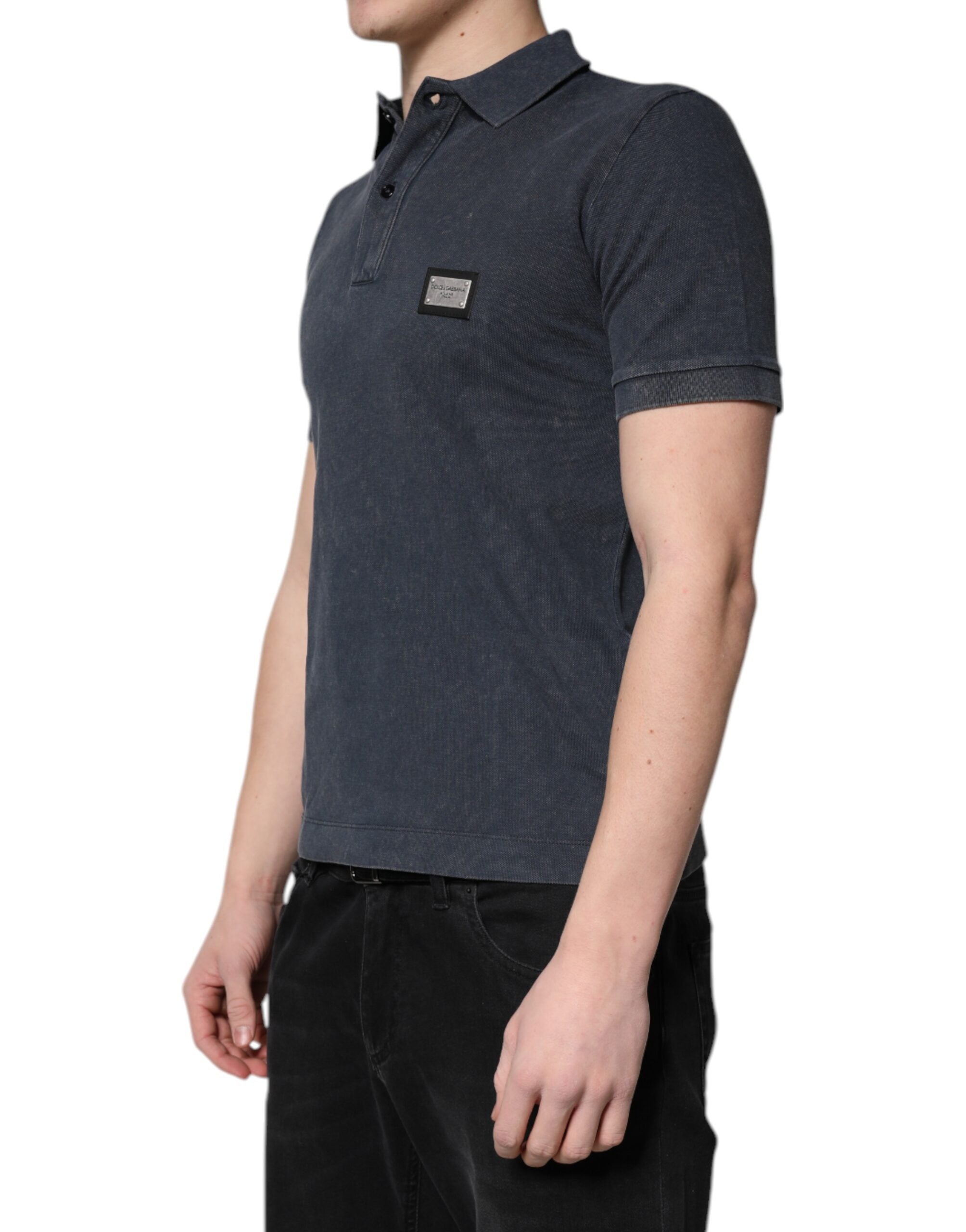 New Dolce & Gabbana Dark Blue Logo Plaque Cotton Men Polo Shirt T-shirt