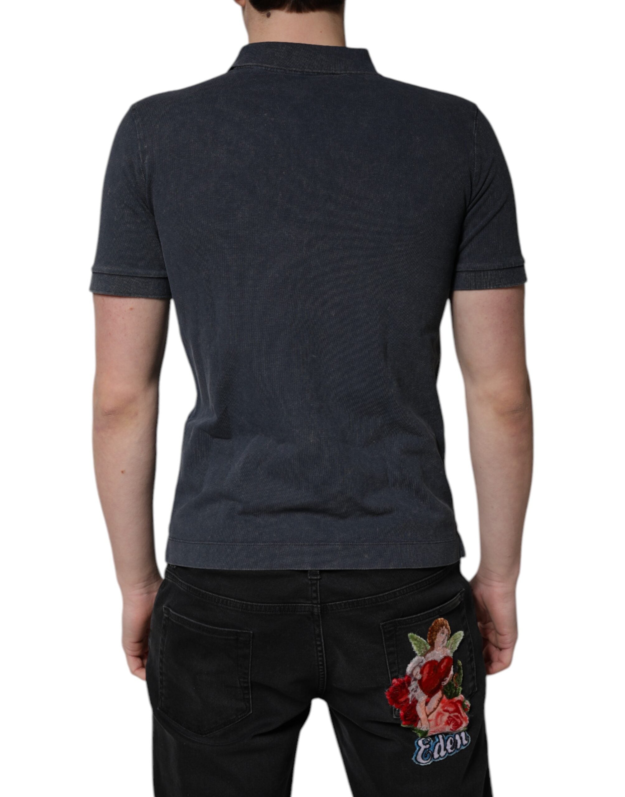 Dolce & Gabbana Dark Blue Logo Plaque Cotton Men Polo Shirt T-shirt
